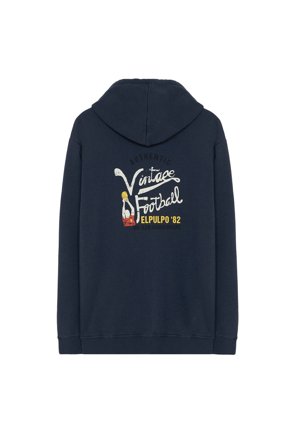 SUDADERA CAPUCHA ESTAMPADO VINTAGE FOOTBALL AZUL MARINO DELAVÉ