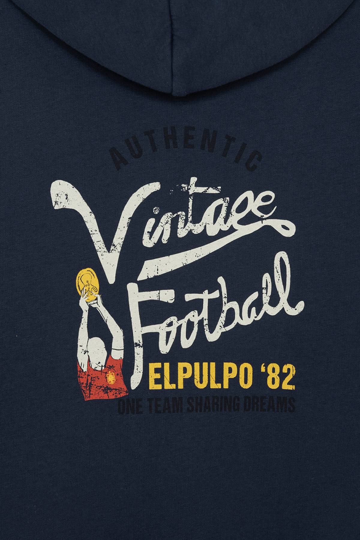 SUDADERA CAPUCHA ESTAMPADO VINTAGE FOOTBALL AZUL MARINO DELAVÉ
