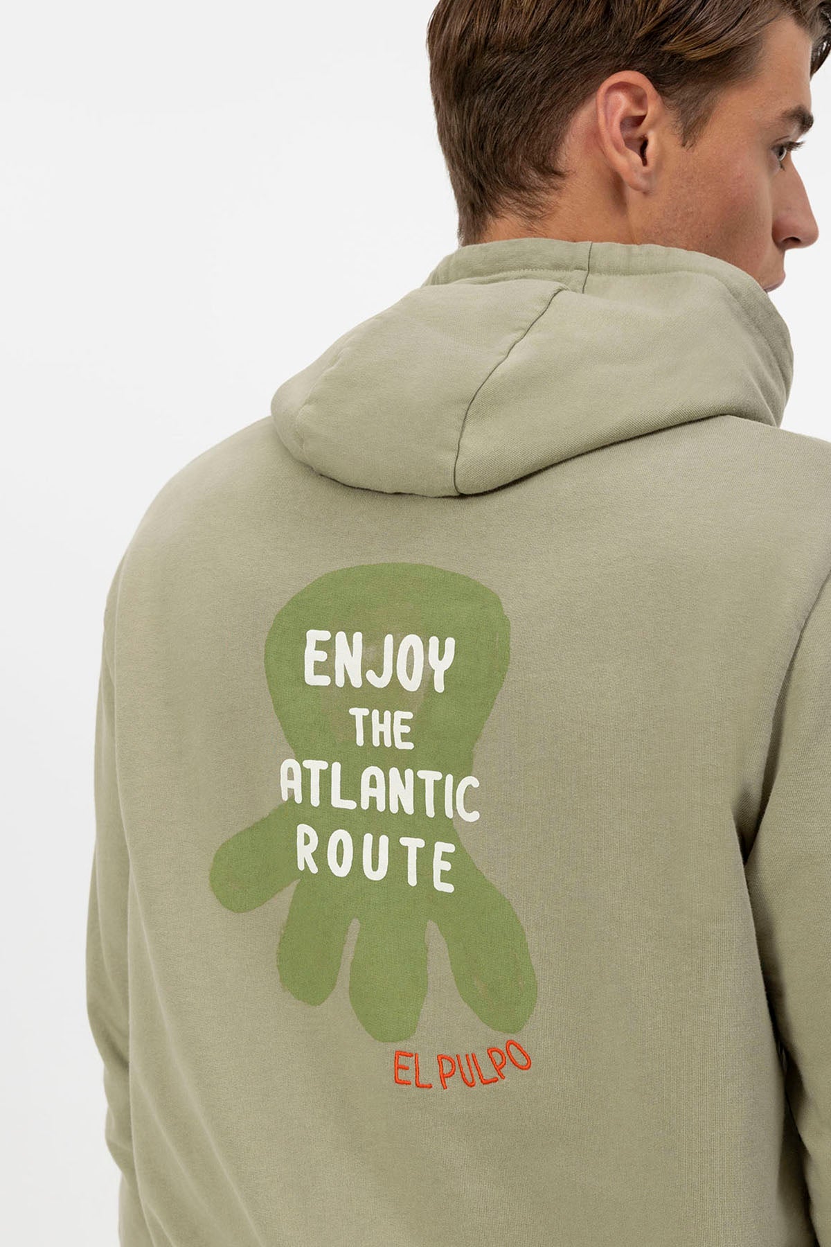 SWEATSHIRT COM CAPUZ E ESTAMPA DA ROTA ATLÂNTICA EM VERDE-SÁLVIA