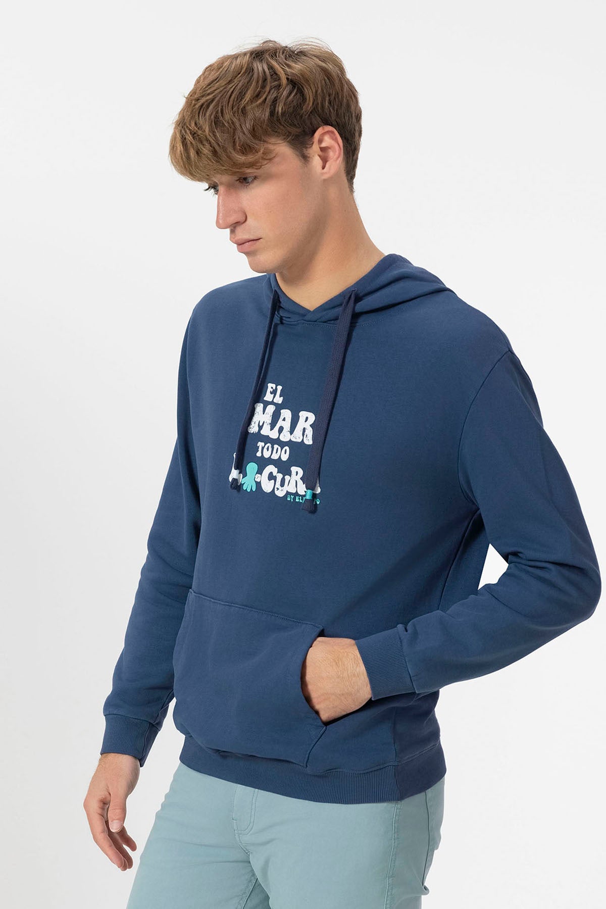 HOODED SWEATSHIRT EL MAR TODO LO-CURA WORN OUT NAVY BLUE DELAVÉ