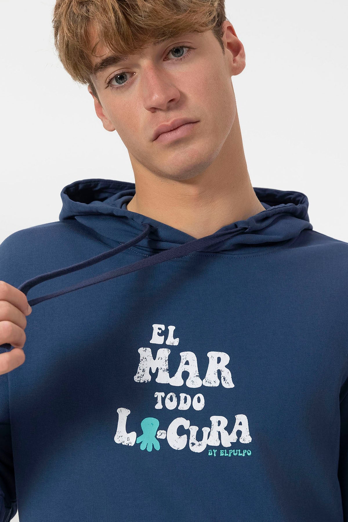 HOODED SWEATSHIRT EL MAR TODO LO-CURA WORN OUT NAVY BLUE DELAVÉ