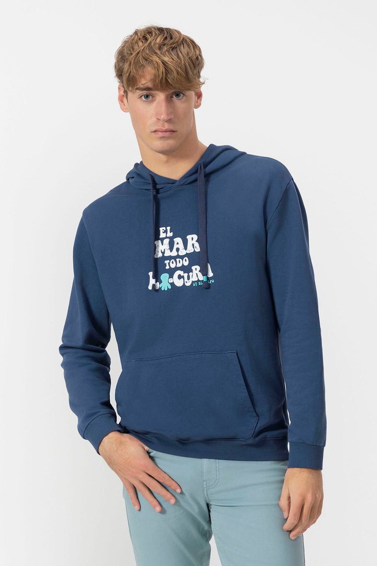 HOODED SWEATSHIRT EL MAR TODO LO-CURA WORN OUT NAVY BLUE DELAVÉ