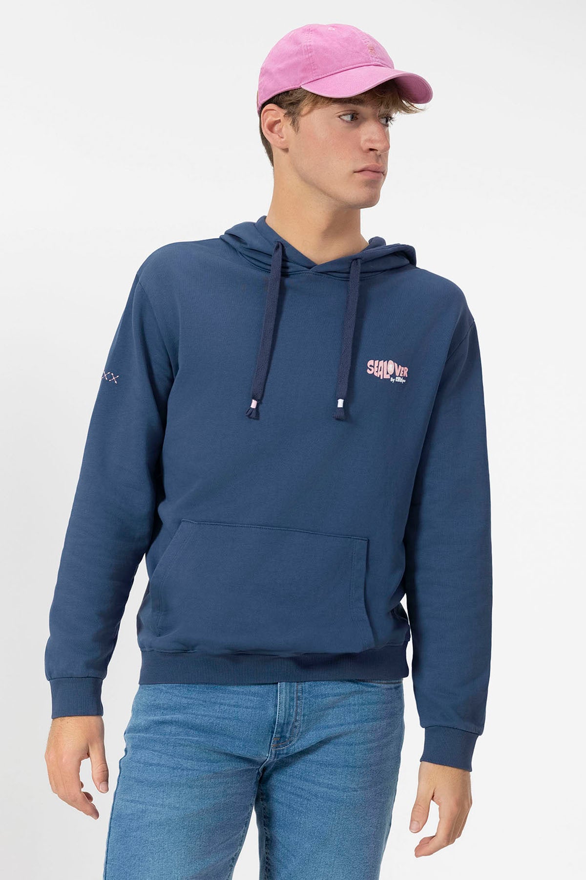 SUDADERA CAPUCHA ESTAMPADO ELPULPO SURFING WAVES AZUL MARINO DELAVÉ