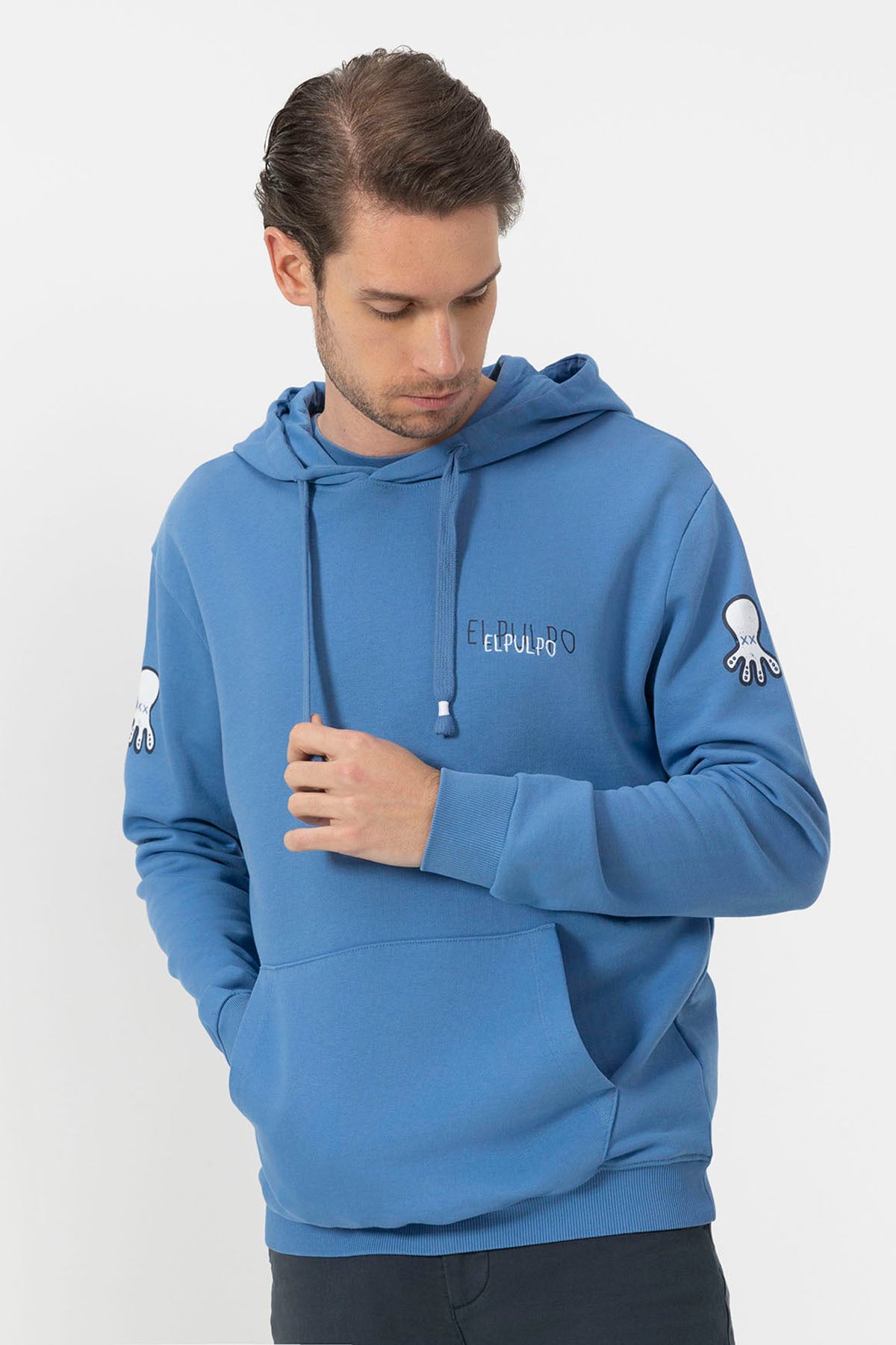 SWEATSHIRT COM CAPUZ E LOGOTIPO TRIPLO INDIGO
