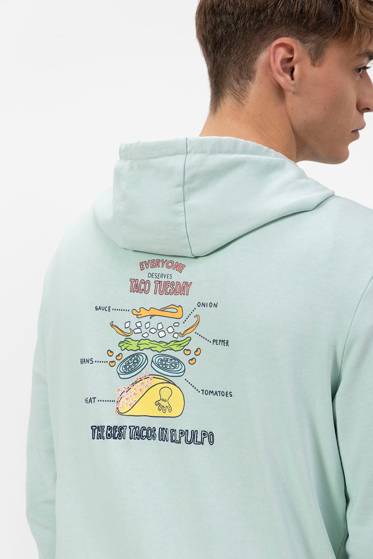 SUDADERA CAPUCHA ESTAMPADO THE BEST TACOS AZUL TURQUESA