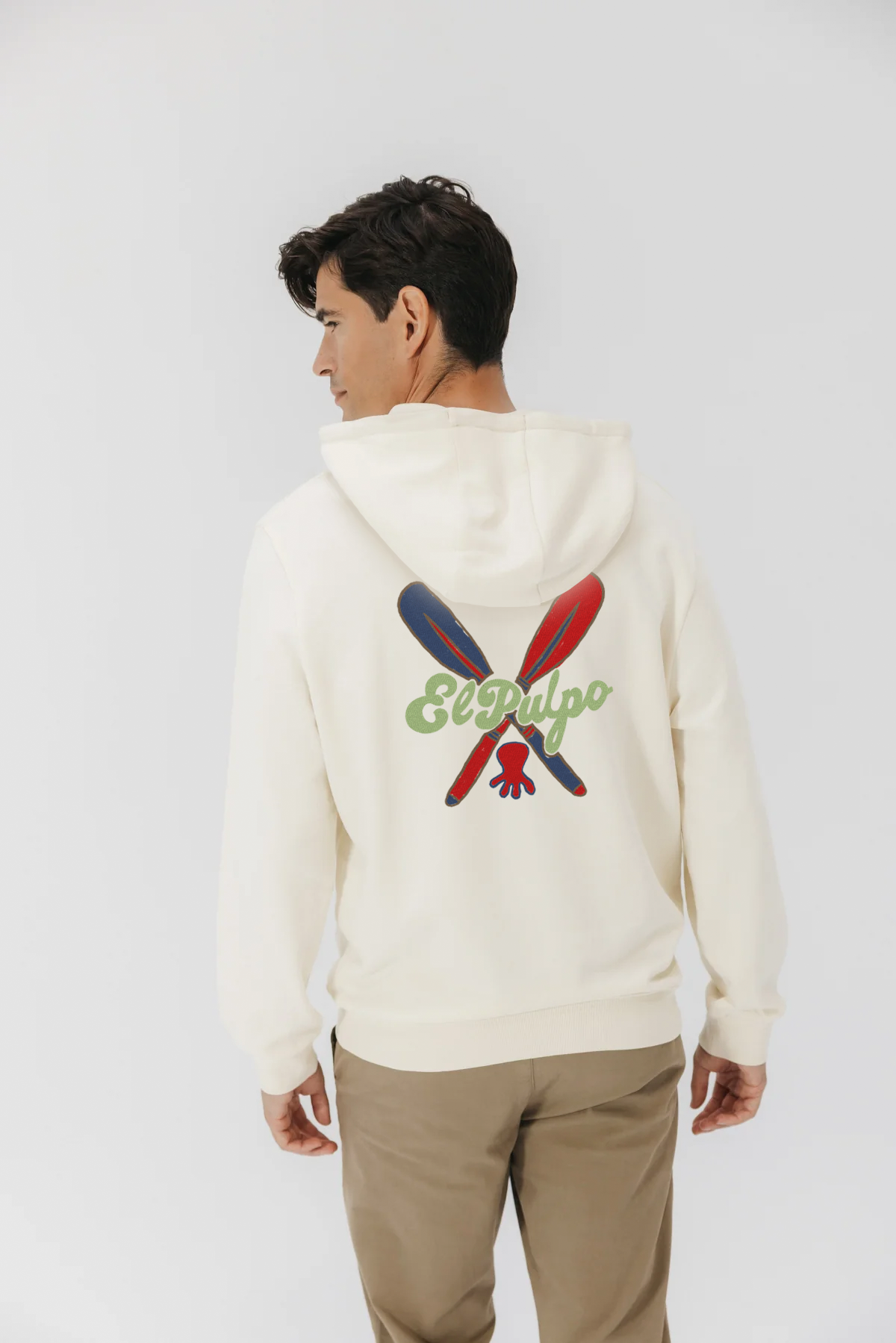 Sudadera capucha remos dibujados blanco roto