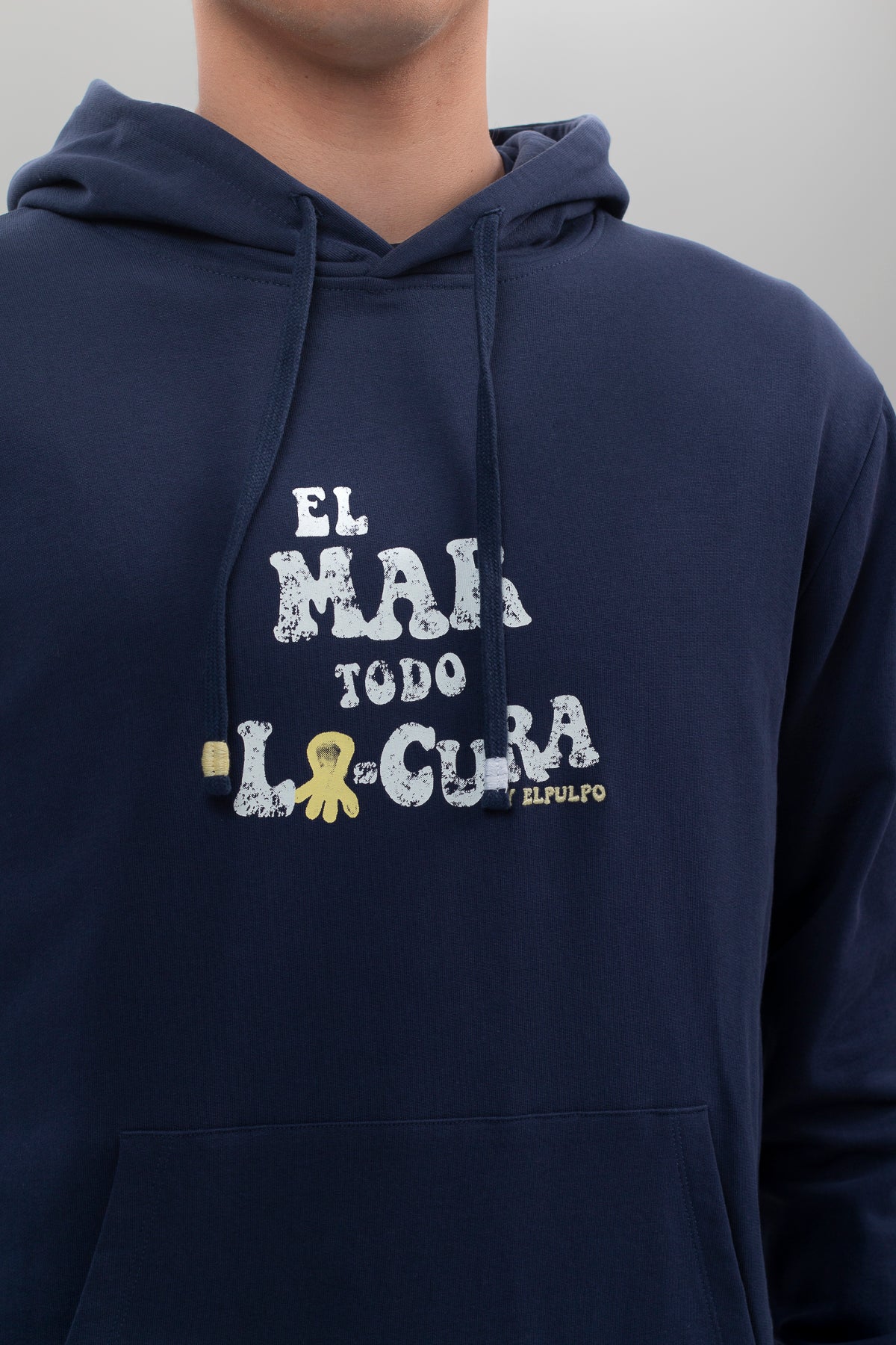 Sudadera capucha mensaje el mar todo locura azul marino delavé
