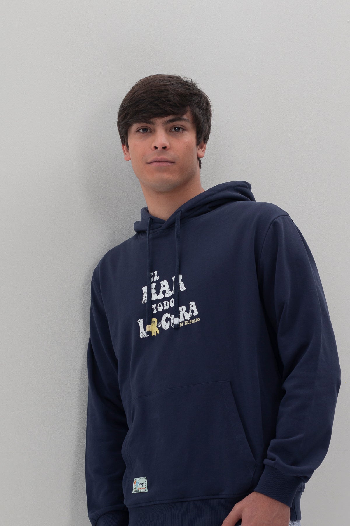 Sudadera capucha mensaje el mar todo locura azul marino delavé
