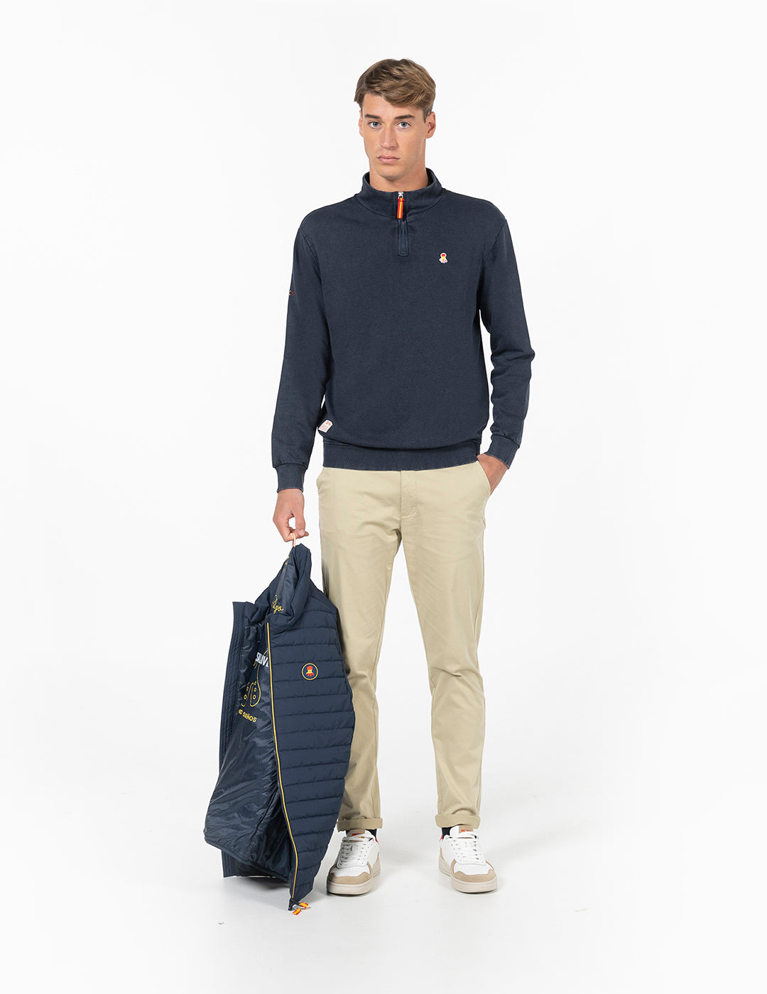 SWEATSHIRT PERKINS RFEF COM ADESIVO DELAVÉ NAVY