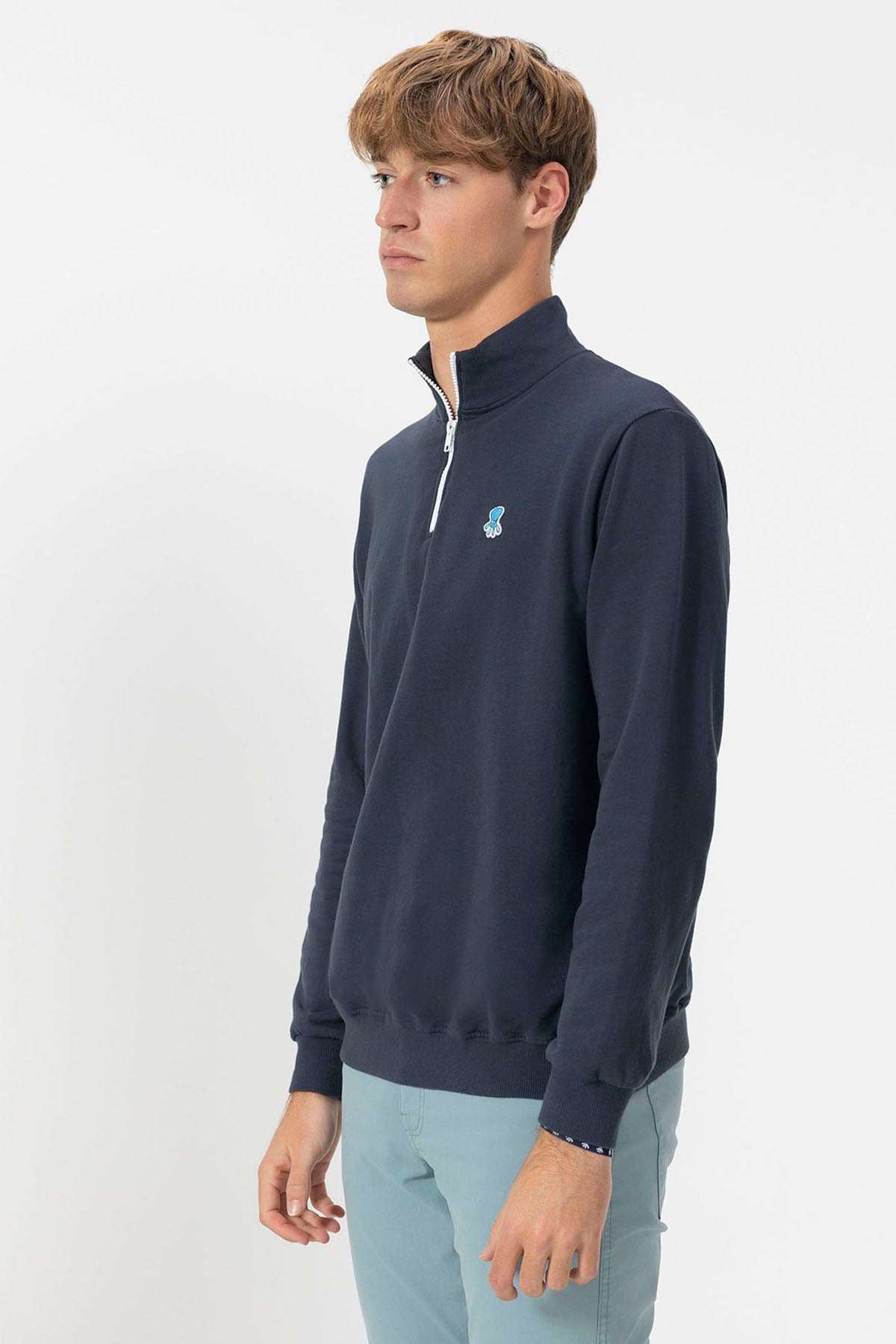 SUDADERA PERKINS BORDADO LOGO ELPULPO CONTRASTE AZUL MARINO