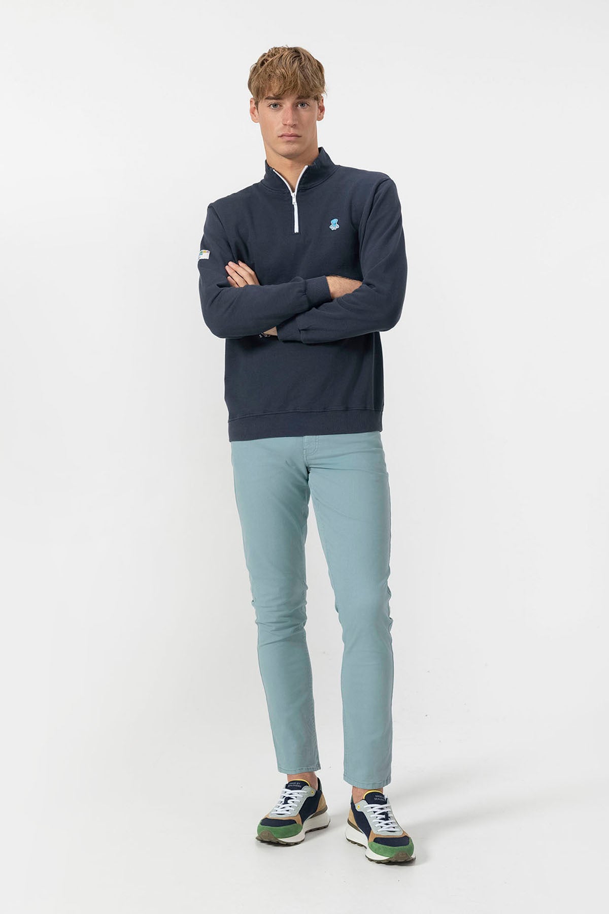 SUDADERA PERKINS BORDADO LOGO ELPULPO CONTRASTE AZUL MARINO
