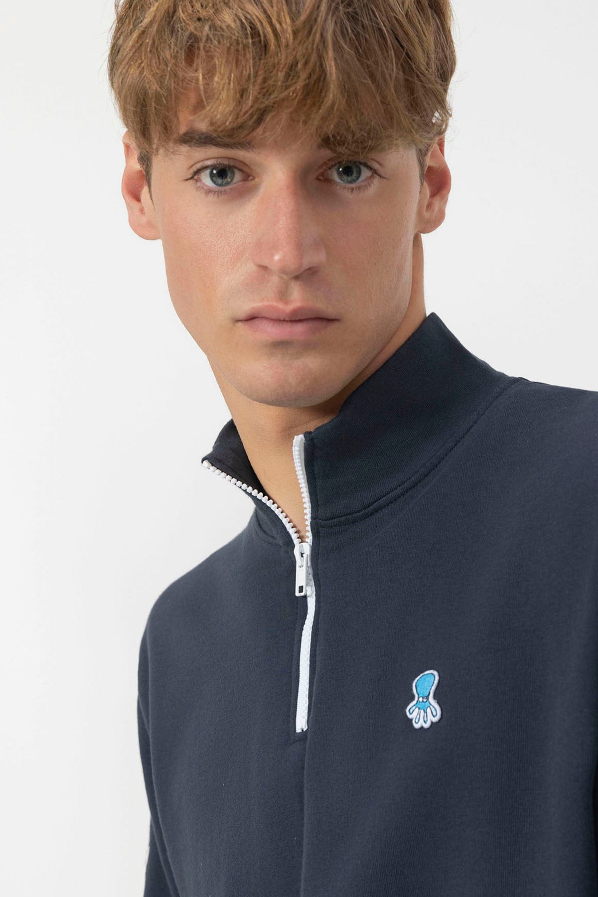 SUDADERA PERKINS BORDADO LOGO ELPULPO CONTRASTE AZUL MARINO