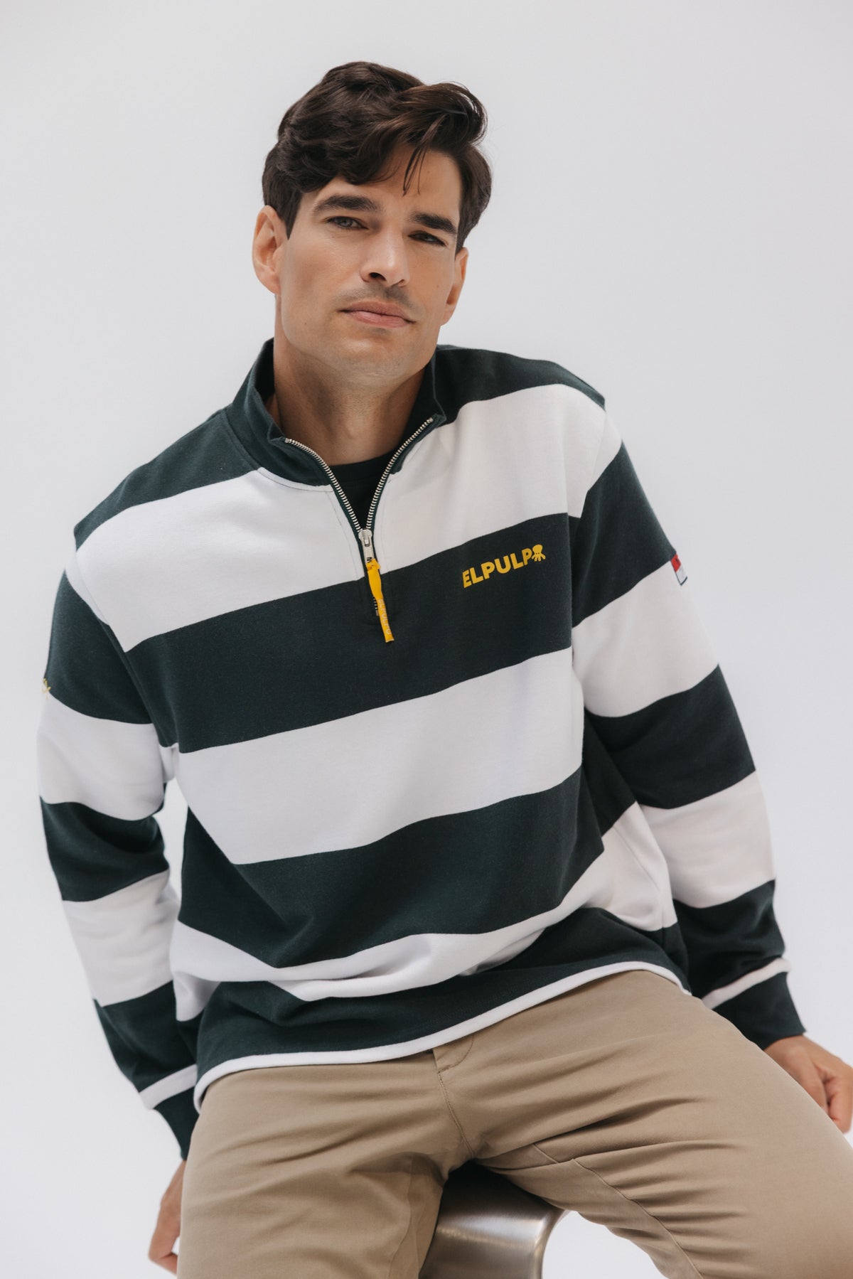 SUDADERA PERKINS LOGO RAYAS VERDE BOTELLA