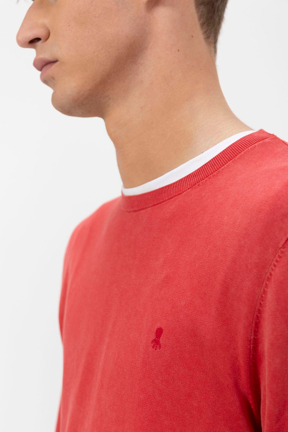 JERSEY BÁSICA LAVADA COM LOGOTIPO VERMELHO DELAVÉ