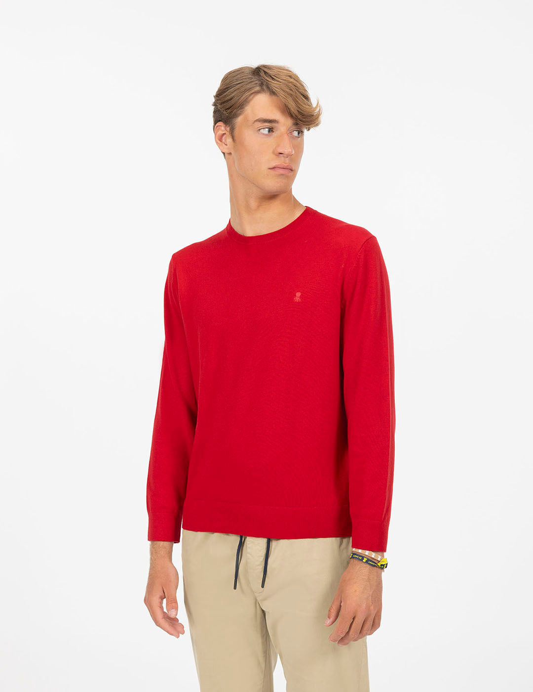 T-SHIRT COM LOGOTIPO CASTANHO E GOLA REDONDA MISTA