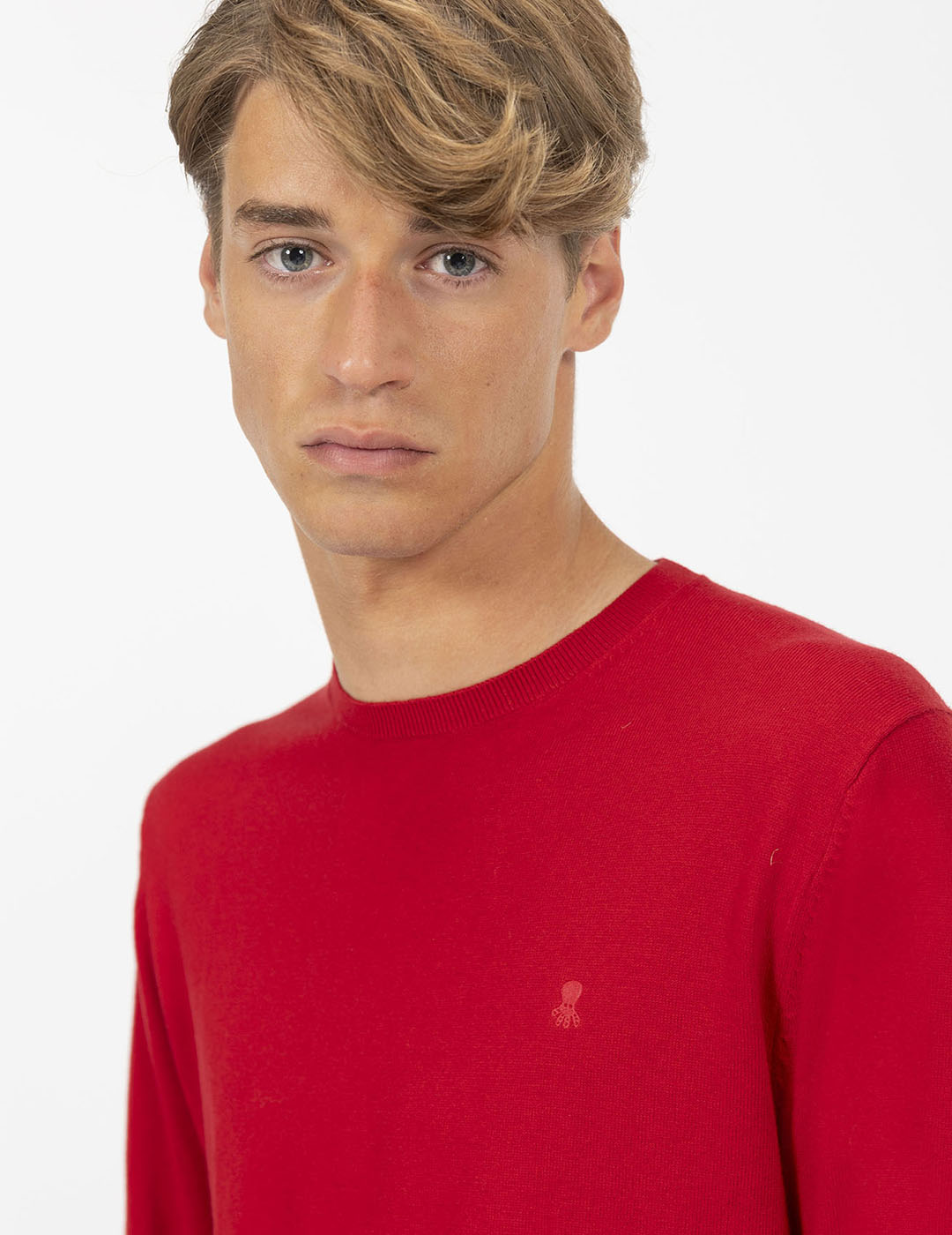 T-SHIRT COM LOGOTIPO CASTANHO E GOLA REDONDA MISTA