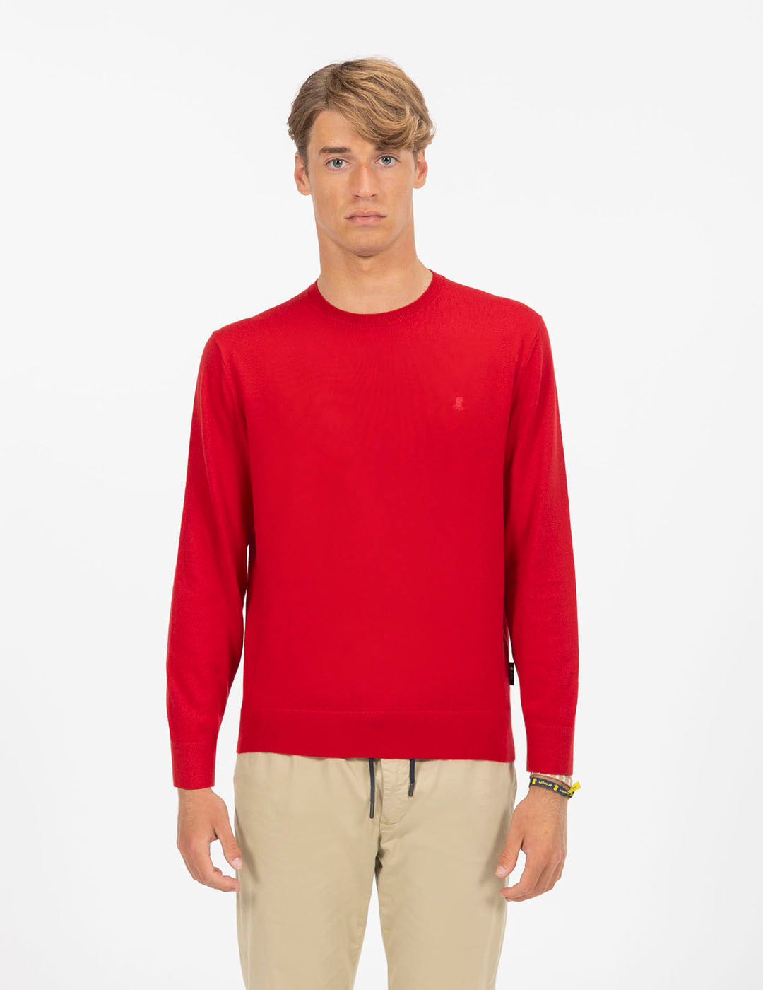 T-SHIRT COM LOGOTIPO CASTANHO E GOLA REDONDA MISTA