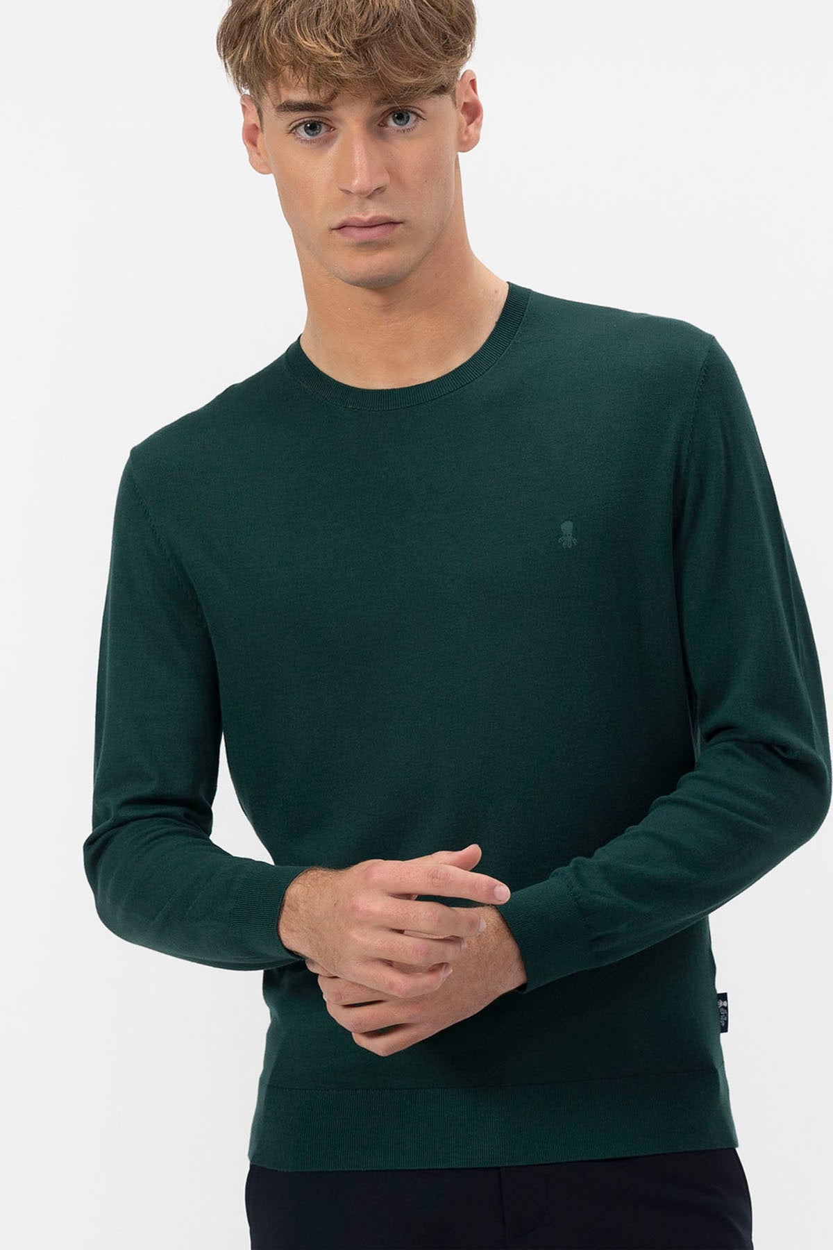 BASIC SWEATER WITH BOTTLE GREEN LOGO