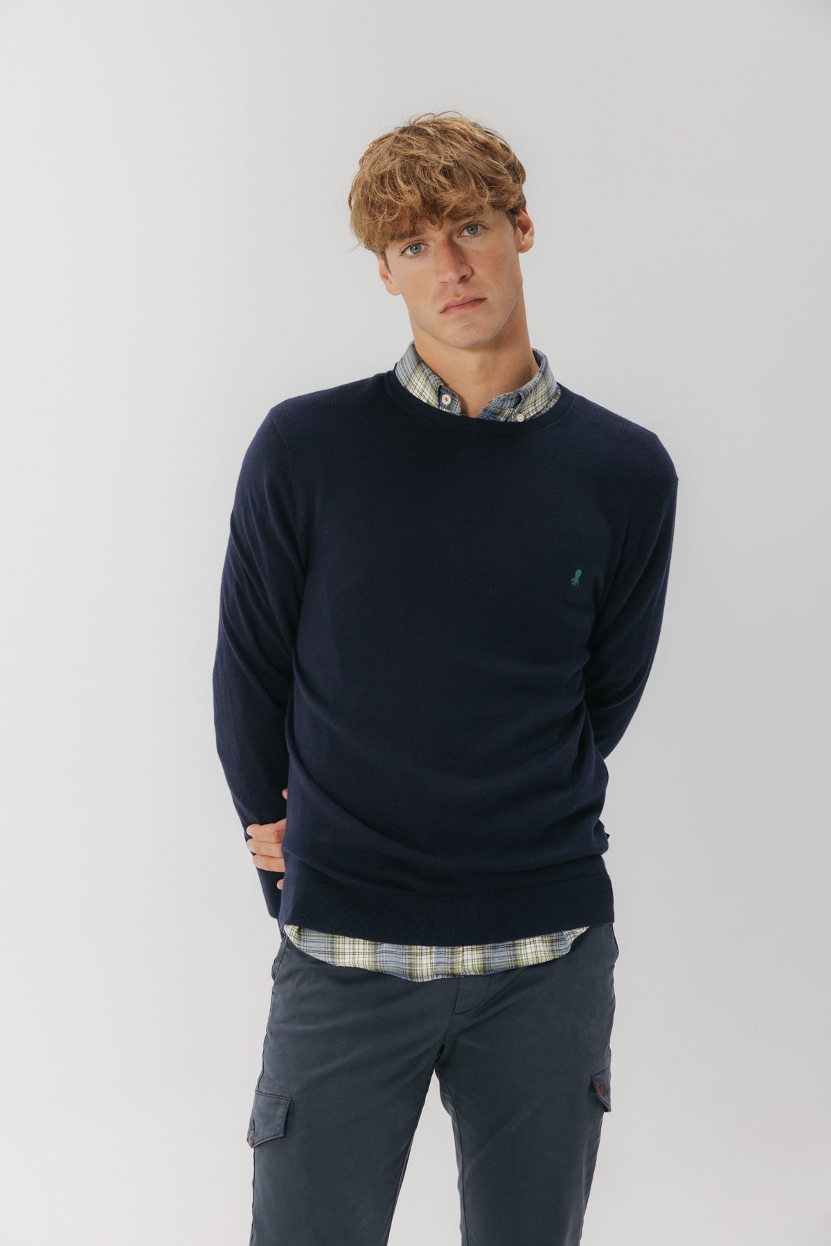 Jersey cuello redondo mezcla azul marino