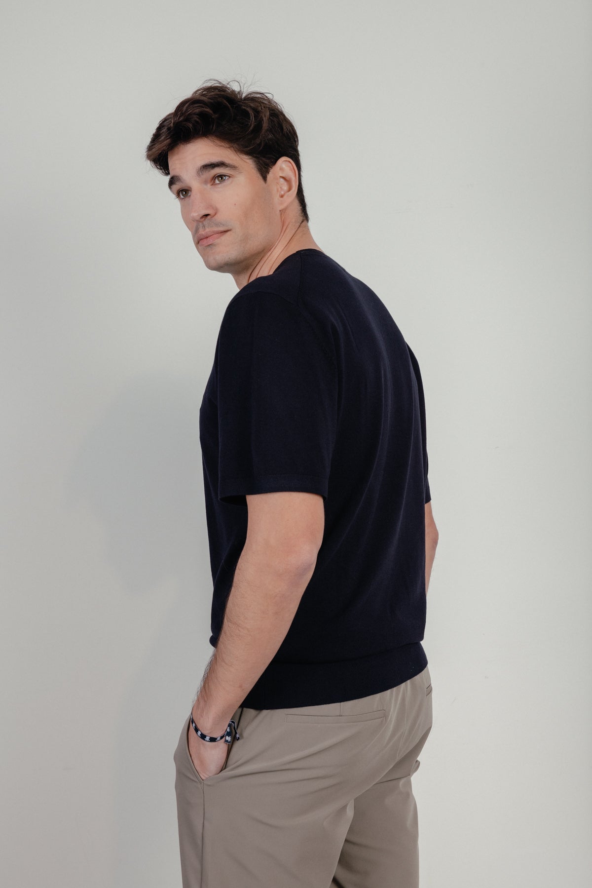 Camiseta de punto básica logo azul marino