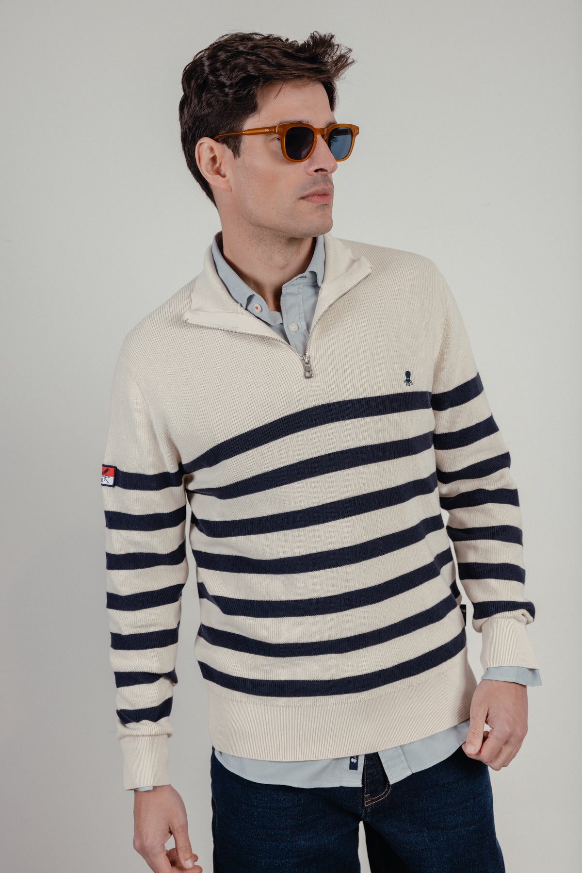 Jersey perkins punto perlado rayas bandera blanco roto