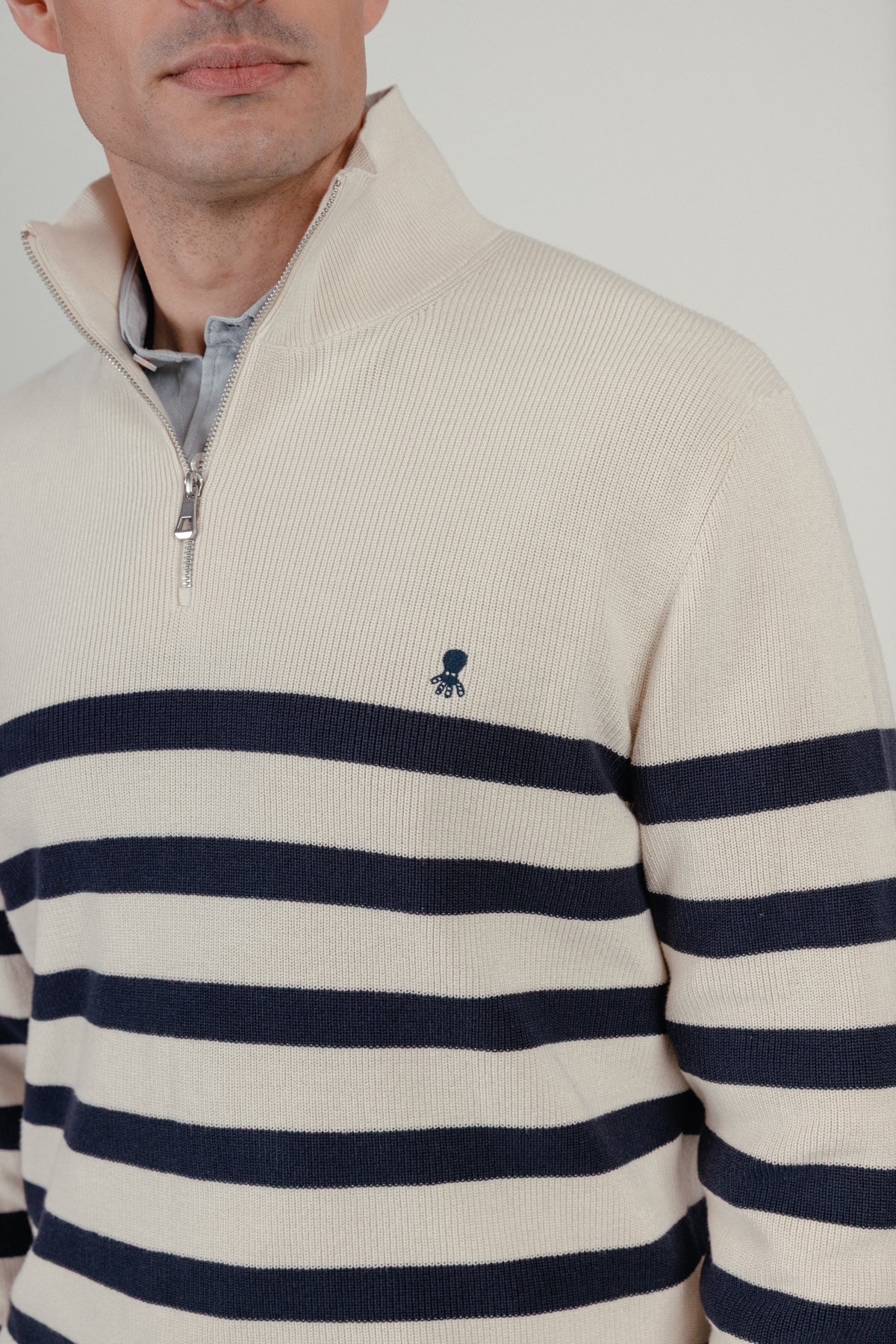 Jersey perkins punto perlado rayas bandera blanco roto