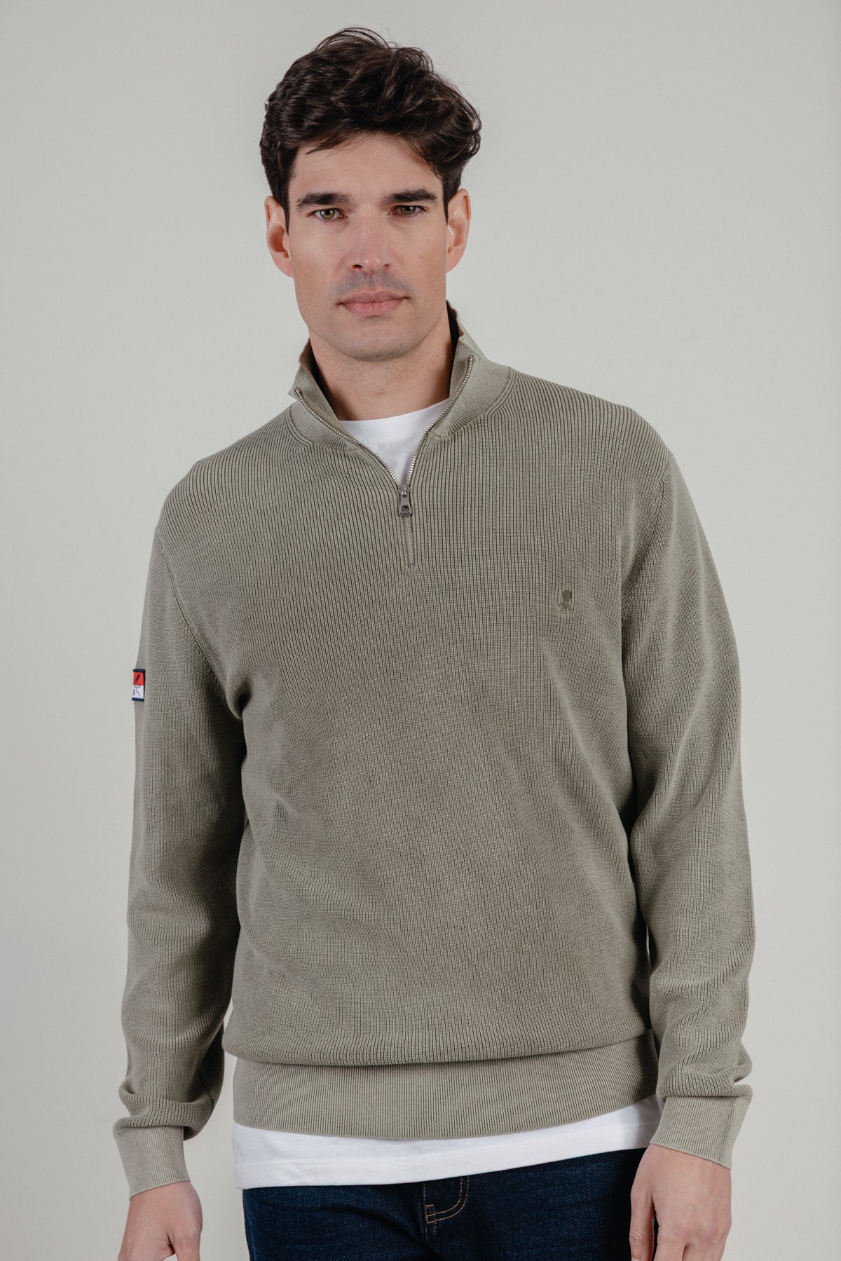 Jersey perkins punto perlado rayas bandera verde khaki