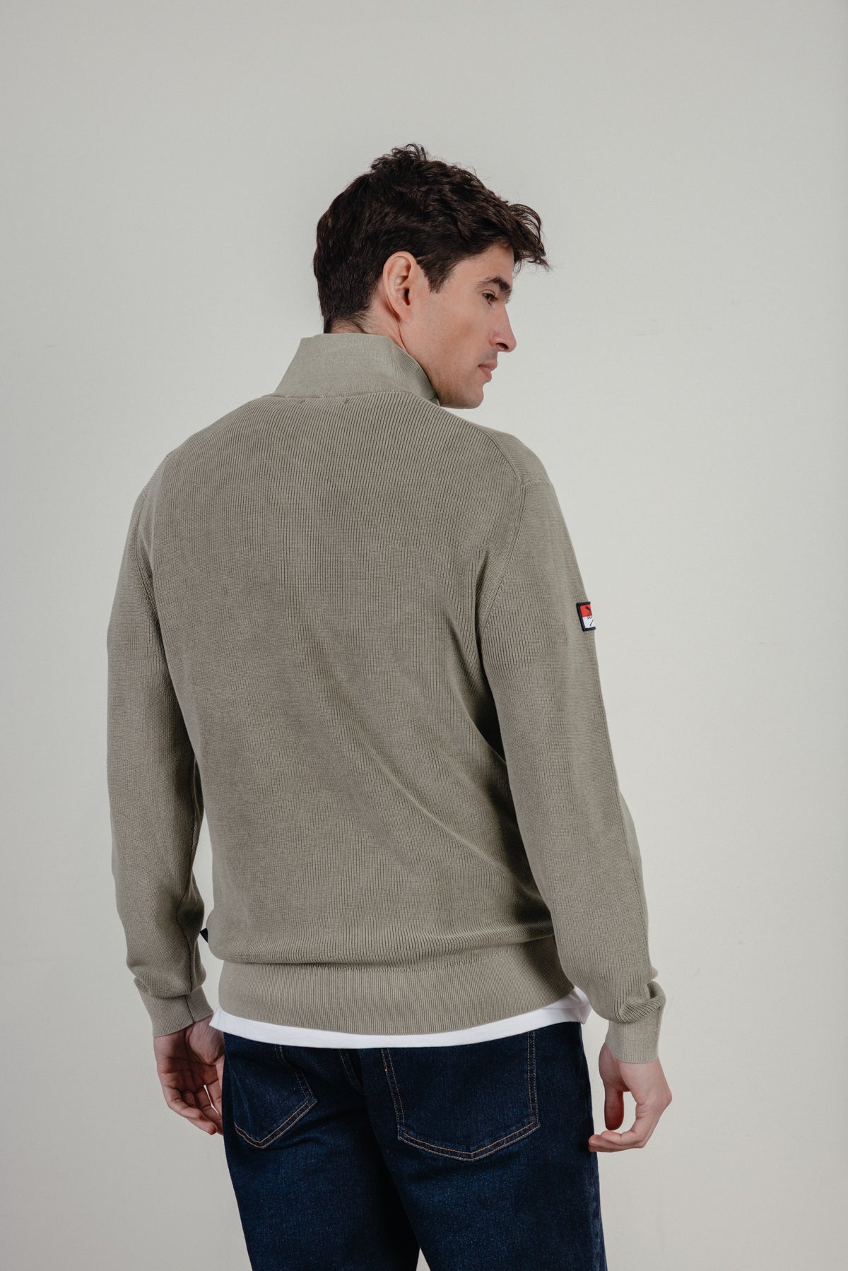 Jersey perkins punto perlado rayas bandera verde khaki