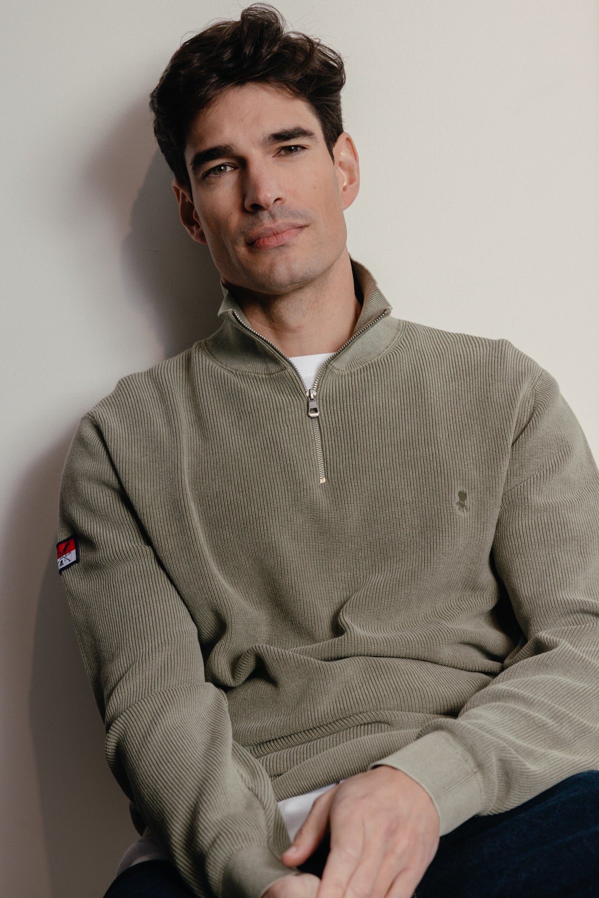 Jersey perkins punto perlado rayas bandera verde khaki