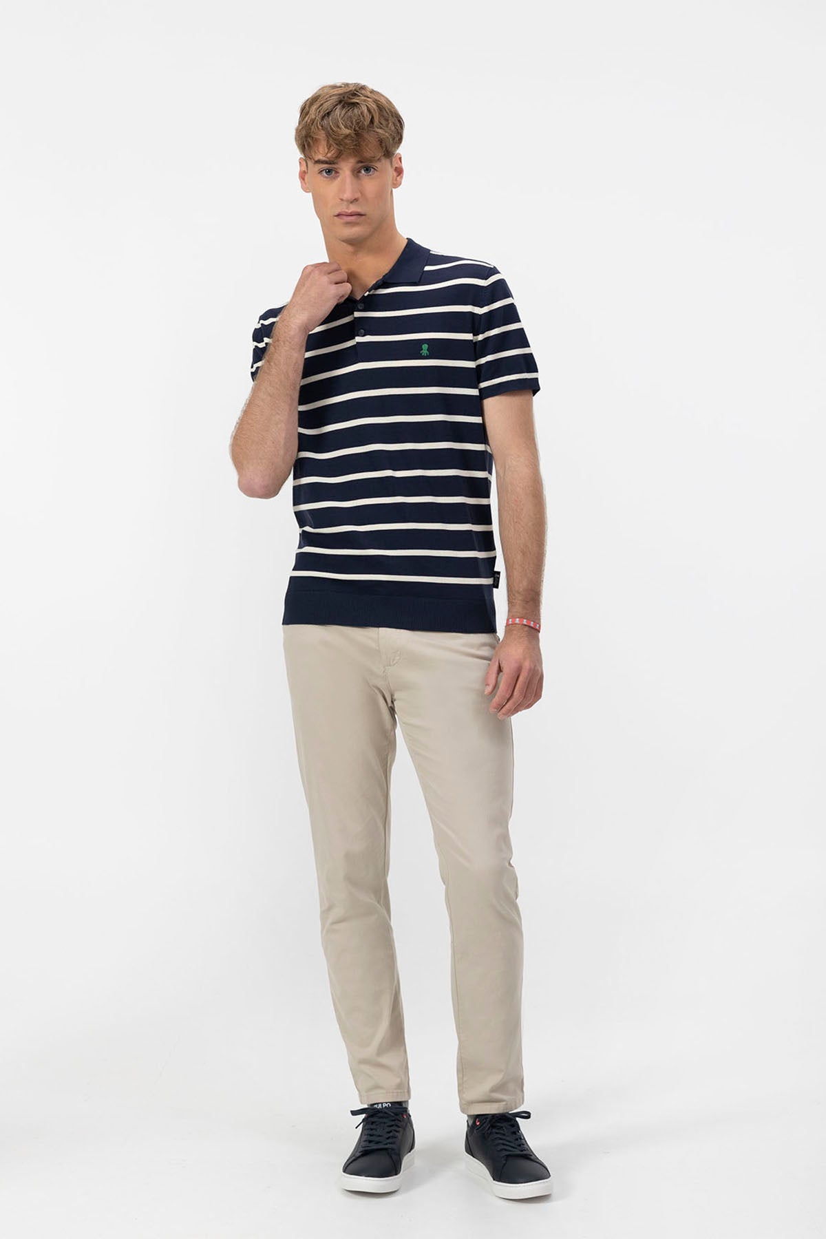 POLO DE PUNTO EXTRAFINO RAYAS AZUL MARINO