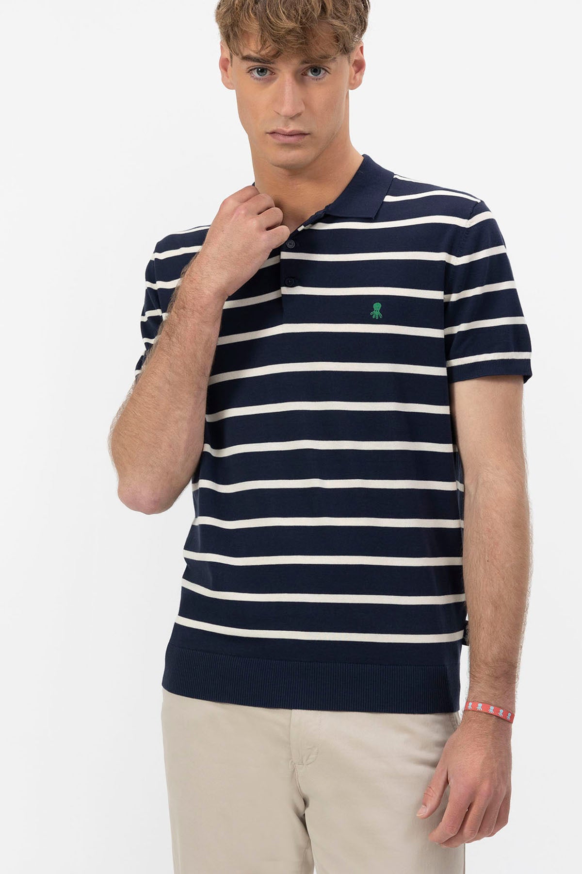 POLO DE PUNTO EXTRAFINO RAYAS AZUL MARINO