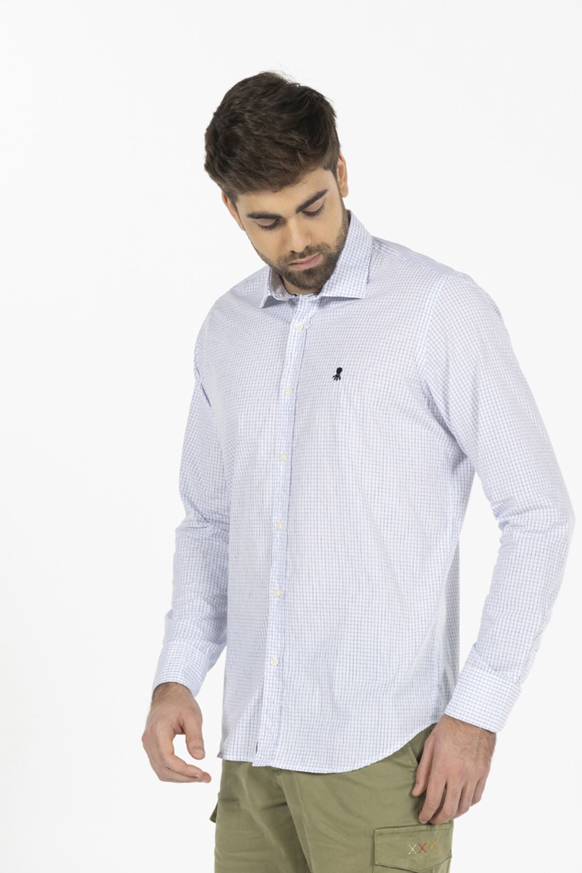 CAMISA CUADROS RAYA ESTRECHA POPELIN AZUL ROYAL