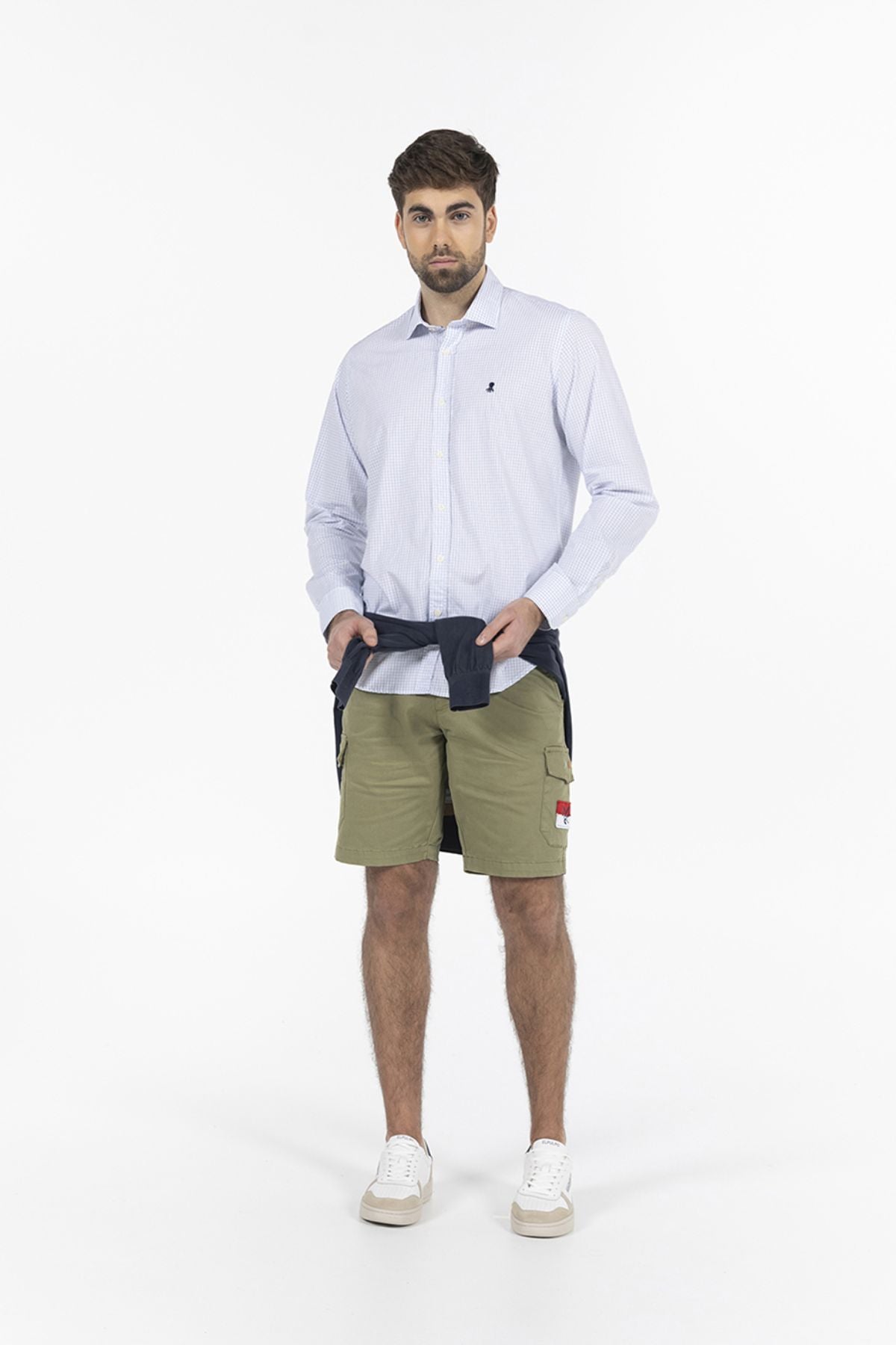 CAMISA CUADROS RAYA ESTRECHA POPELIN AZUL ROYAL