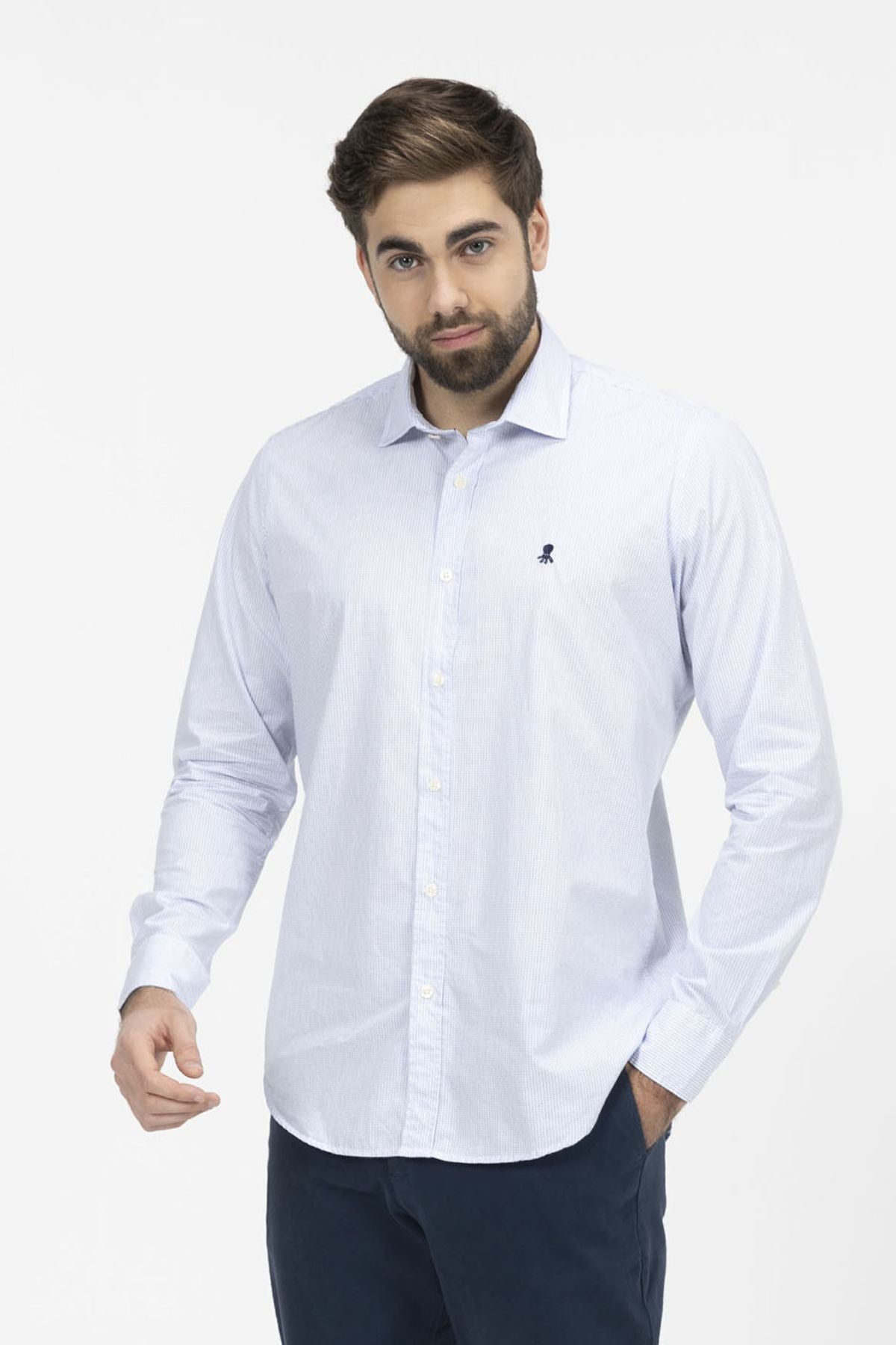 CAPRI BLUE POPLIN MEDIUM CHECK SHIRT