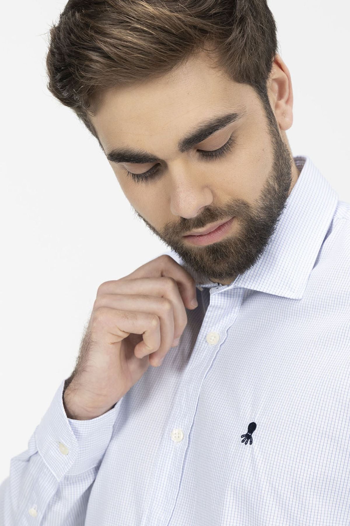 CAPRI BLUE POPLIN MEDIUM CHECK SHIRT