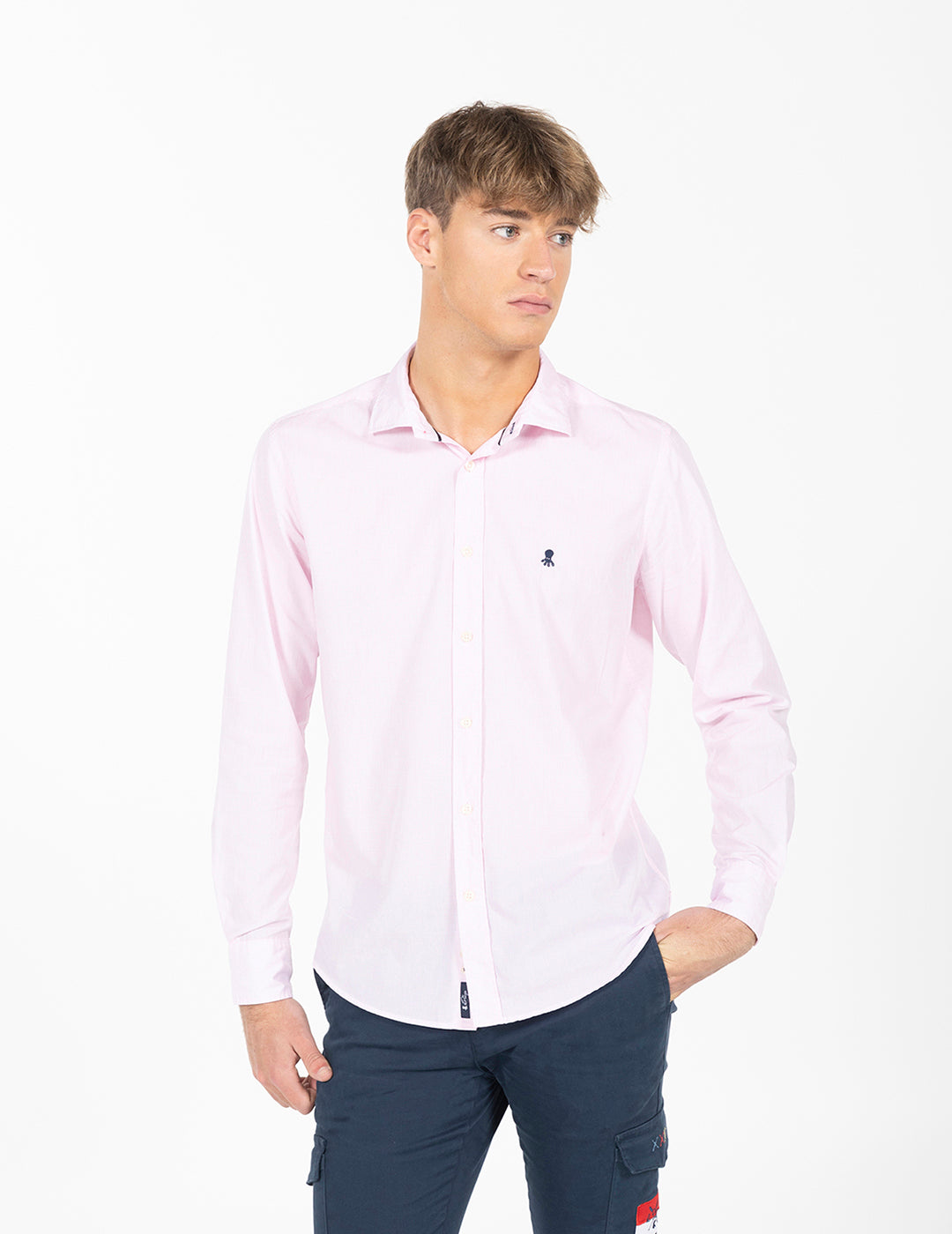 CAMISA MICROCUADROS POPELÍN ROSA