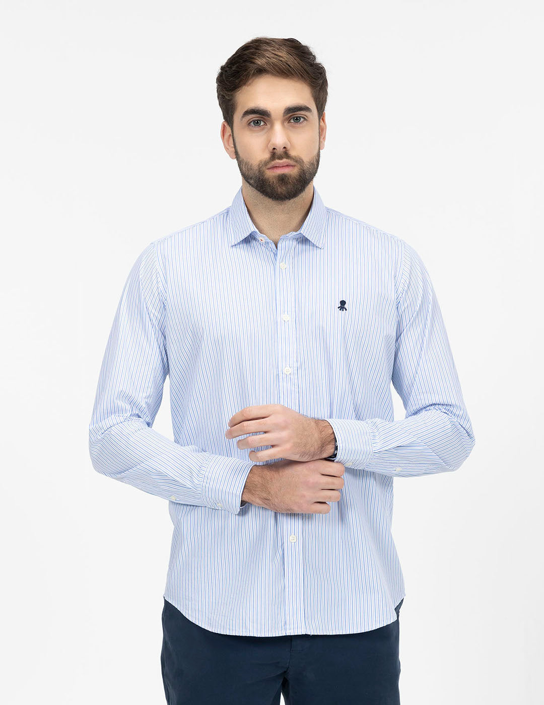 CAMISA RAYAS BICOLOR COMBINADA POPELÍN AZUL ROYAL