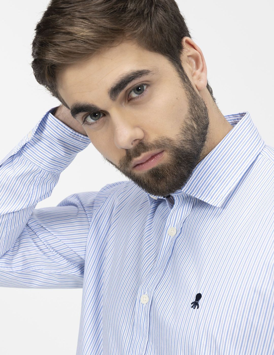 CAMISA RAYAS BICOLOR COMBINADA POPELÍN AZUL ROYAL
