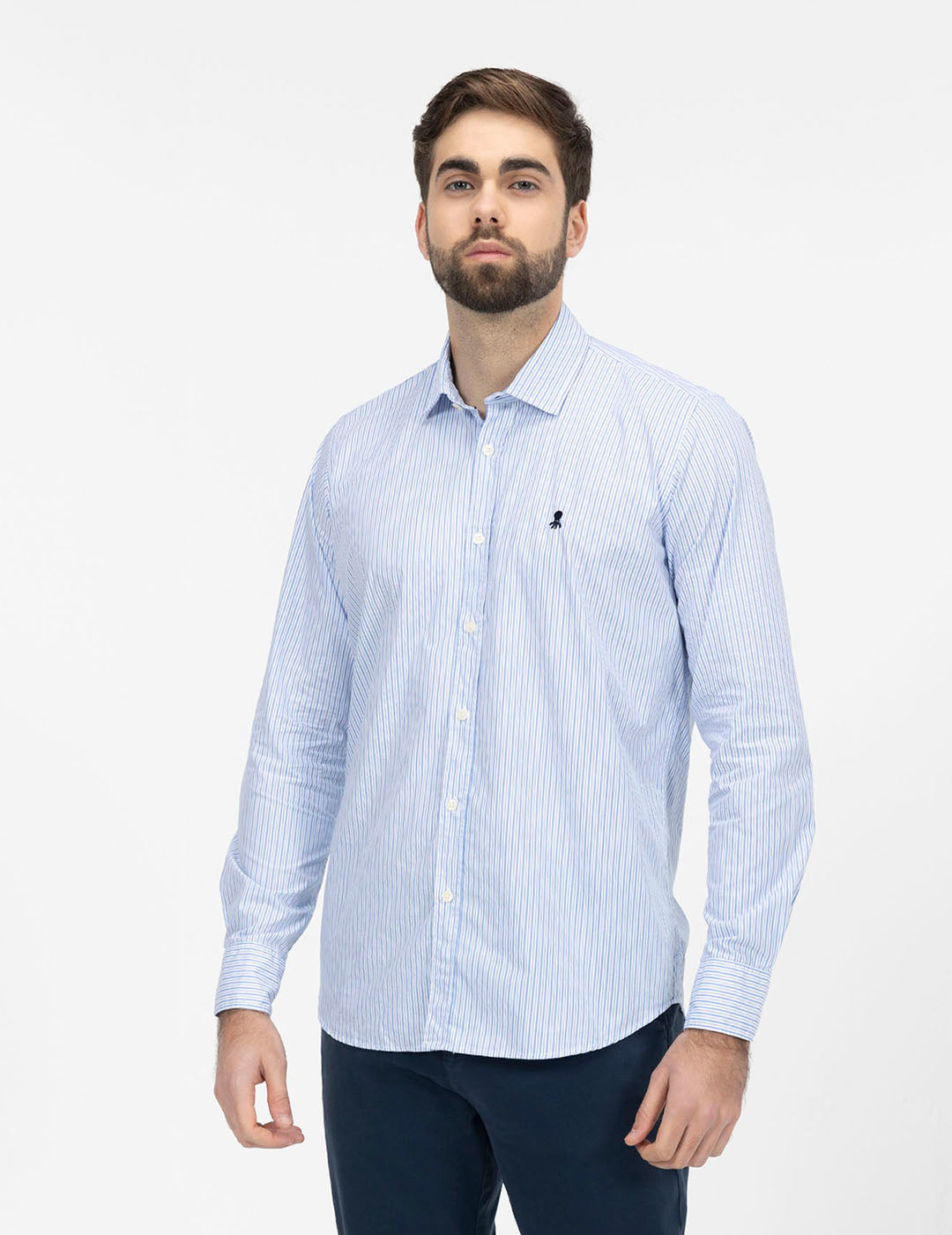CAMISA RAYAS BICOLOR COMBINADA POPELÍN AZUL ROYAL