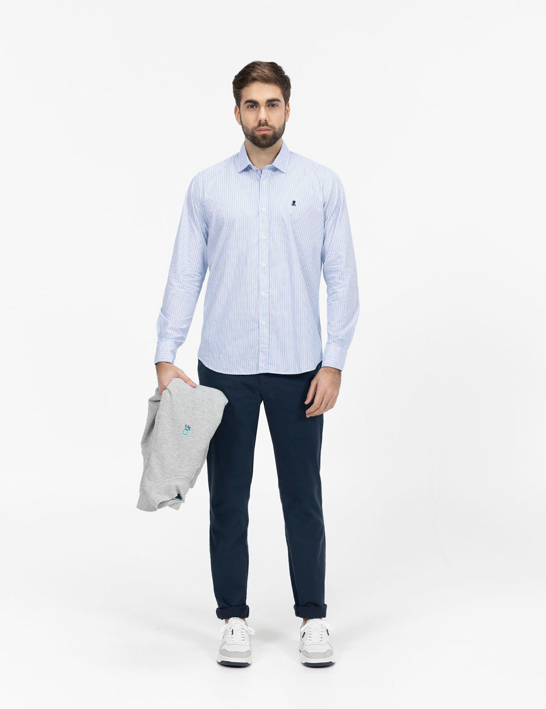 CAMISA RAYAS BICOLOR COMBINADA POPELÍN AZUL ROYAL