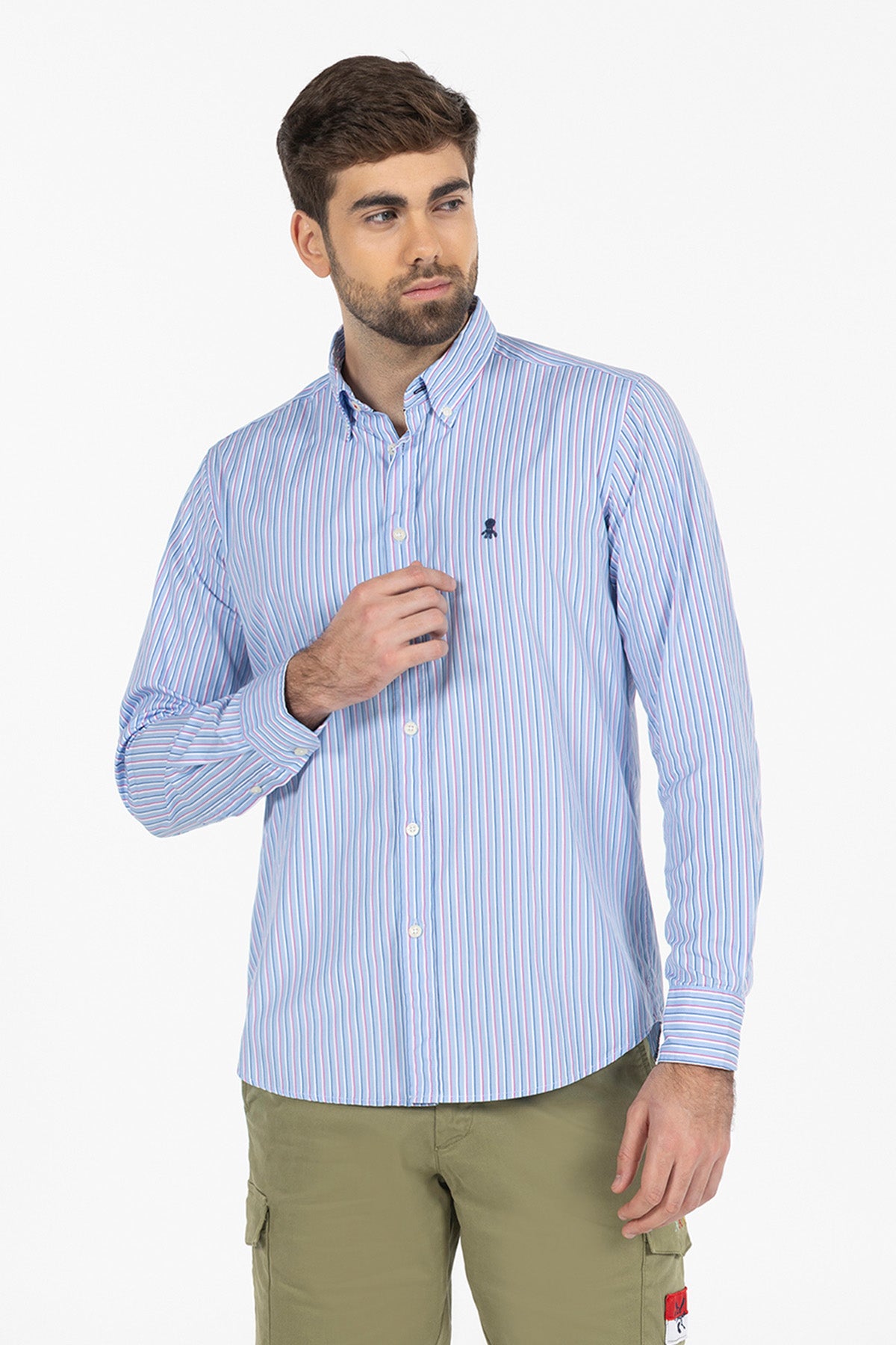 CAMISA RAYAS COMBINADAS POPELÍN AZUL CAPRI