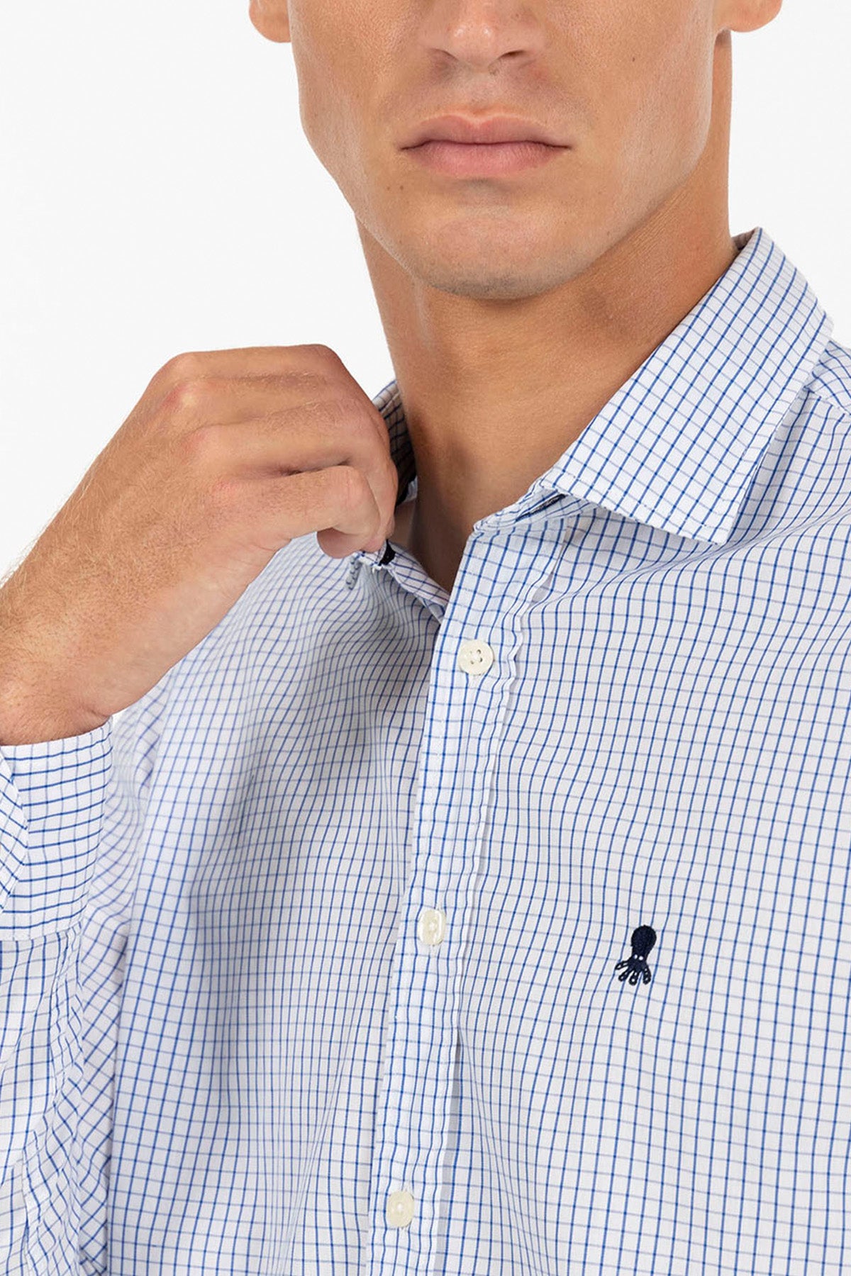 CAMISA CUADRO SIMPLE POPELIN AZUL COBALTO