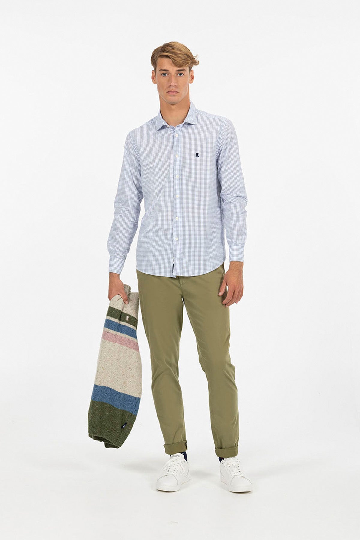 CAMISA CUADRO SIMPLE POPELIN AZUL COBALTO