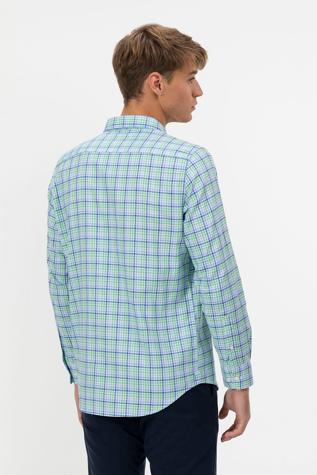 POPLIN SHIRT WITH BUTTON COLLAR AND BLUE CHECK MULTICOLOR