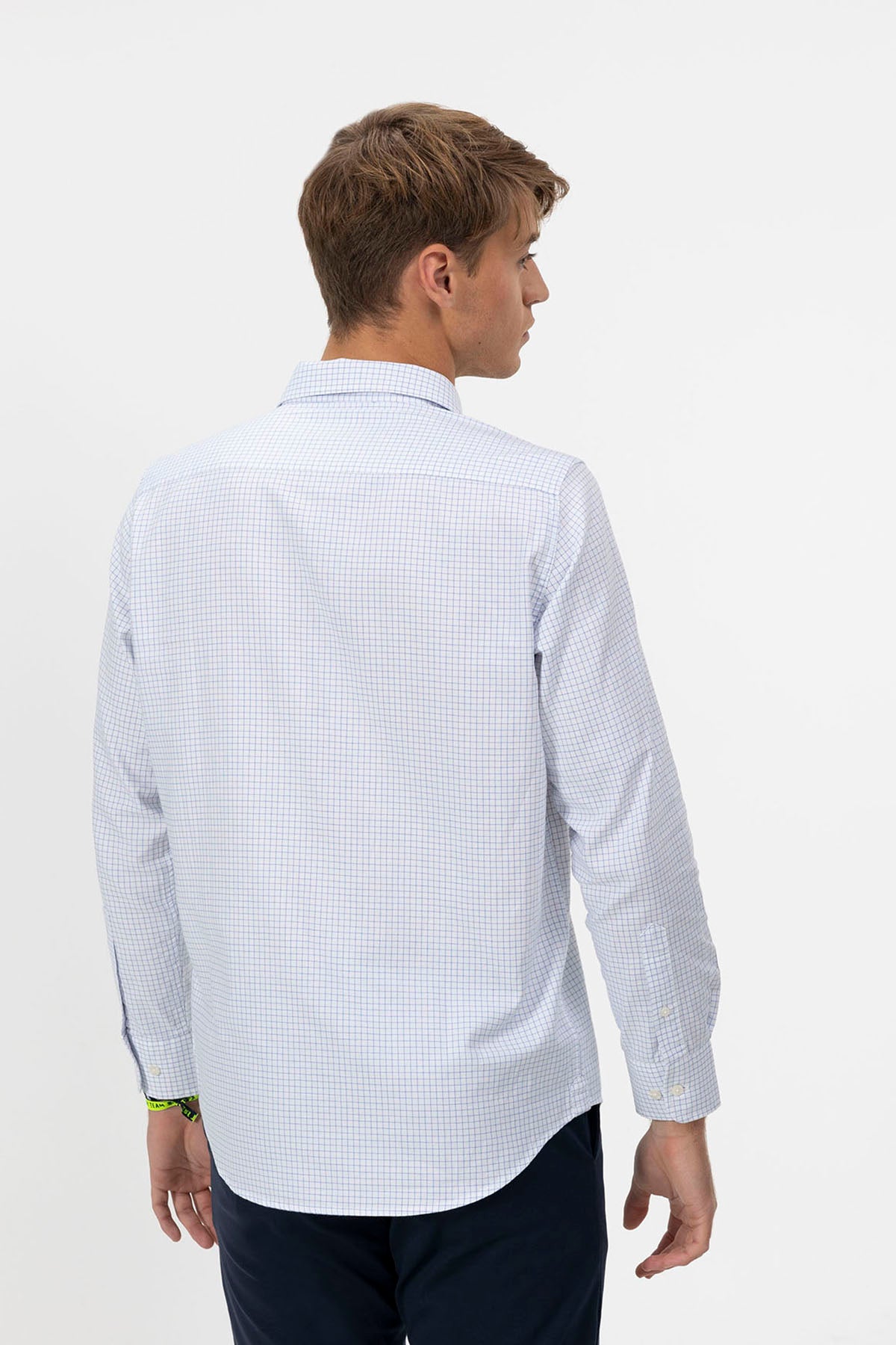 WHITE POPLIN SHIRT WITH NAVY BLUE MINI CHECK