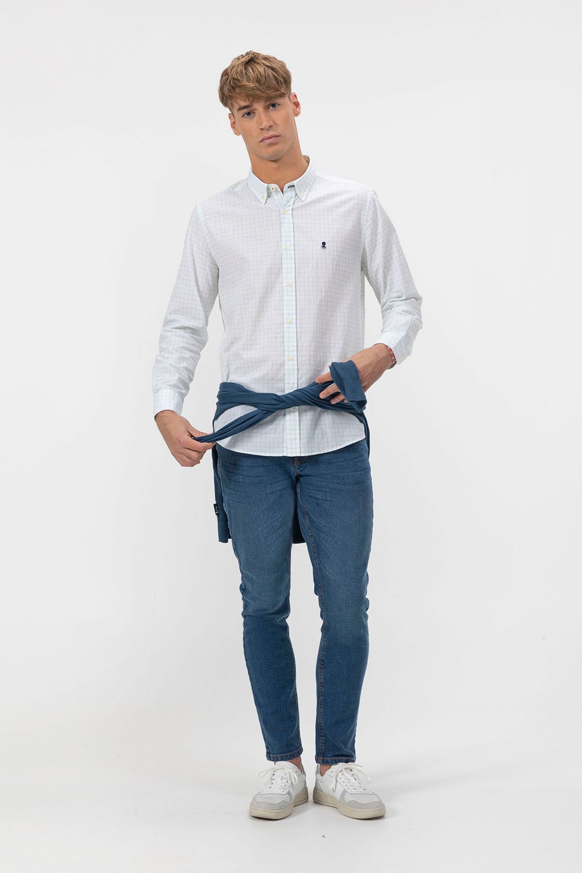 GREEN WINDOW CHECK POPLIN BUTTON COLLAR SHIRT