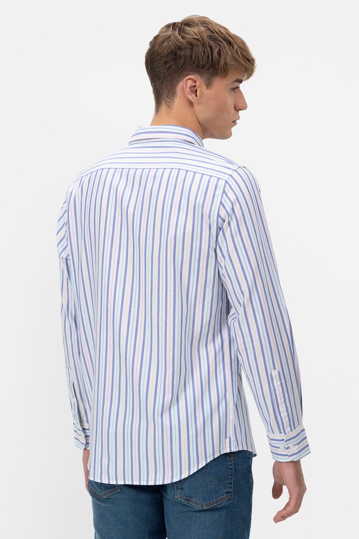 MULTICOLOR COMBINED STRIPED POPLIN BUTTON COLLAR SHIRT