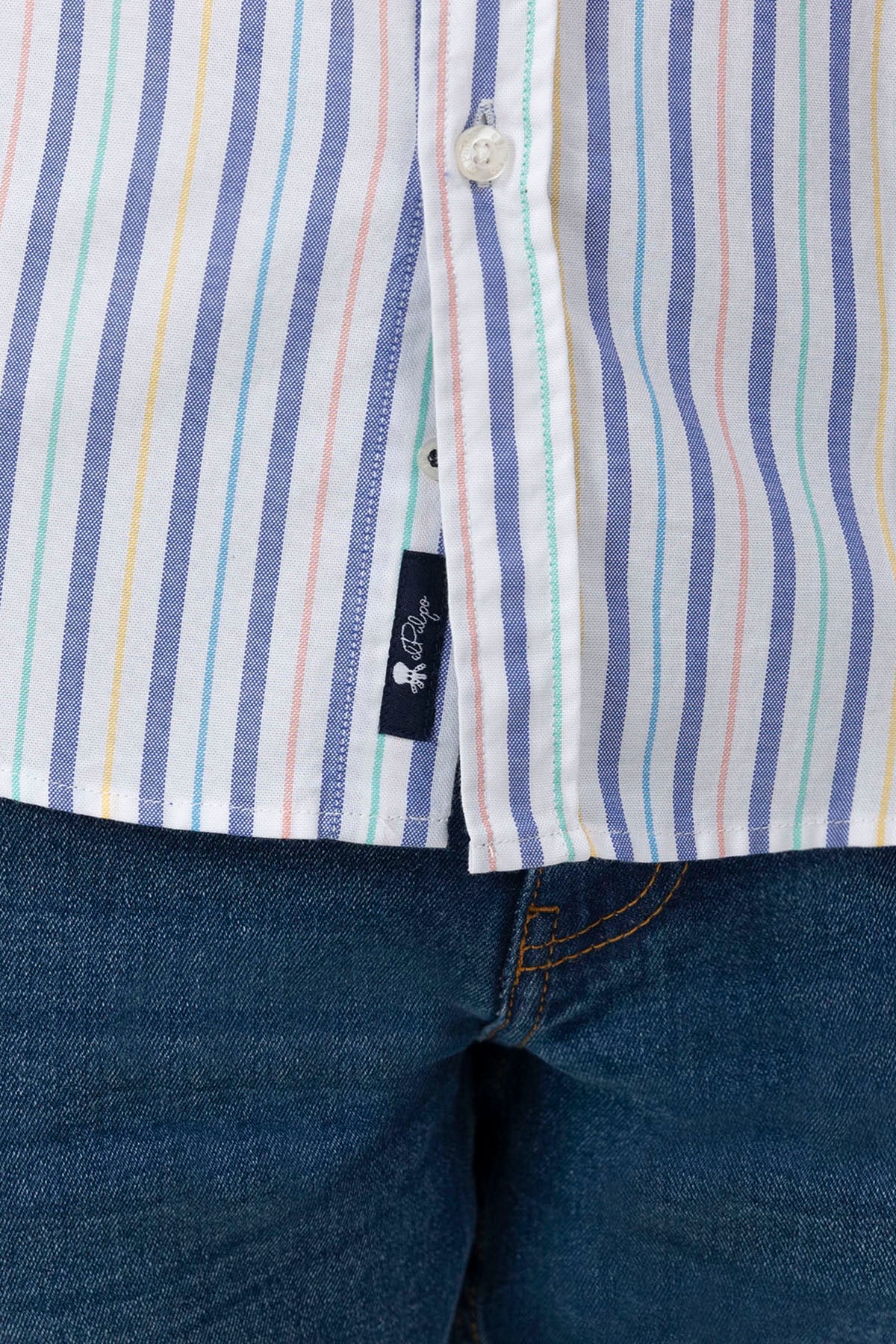MULTICOLOR COMBINED STRIPED POPLIN BUTTON COLLAR SHIRT