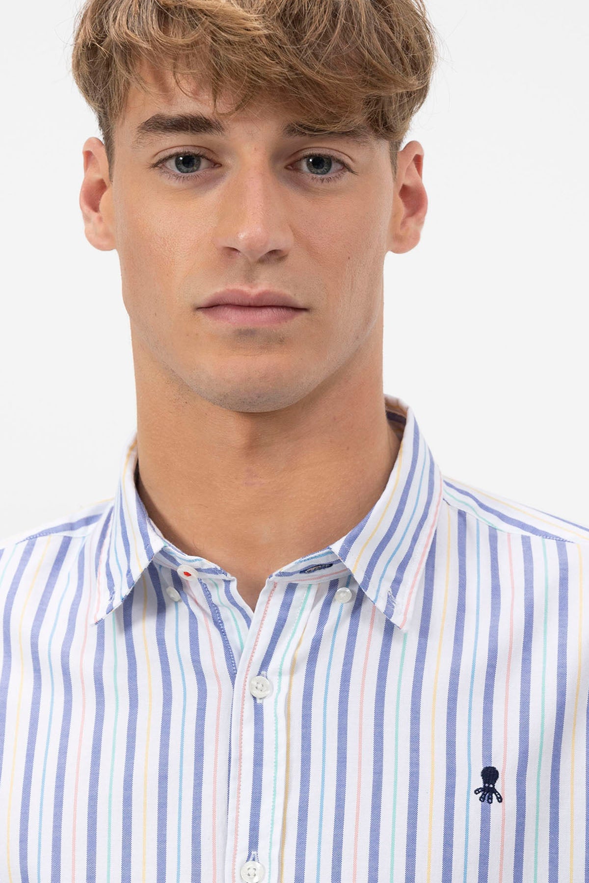 MULTICOLOR COMBINED STRIPED POPLIN BUTTON COLLAR SHIRT