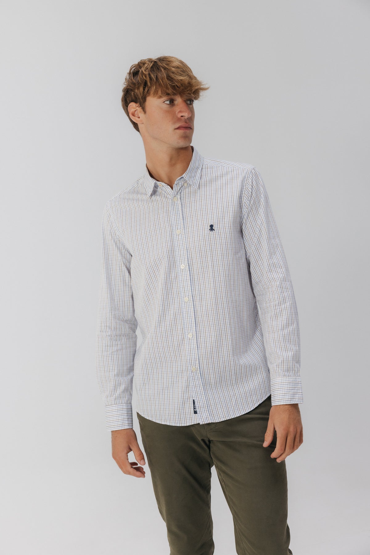 CAMISA SEMIVESTIR POPELÍN CUADRO MULTICOLOR